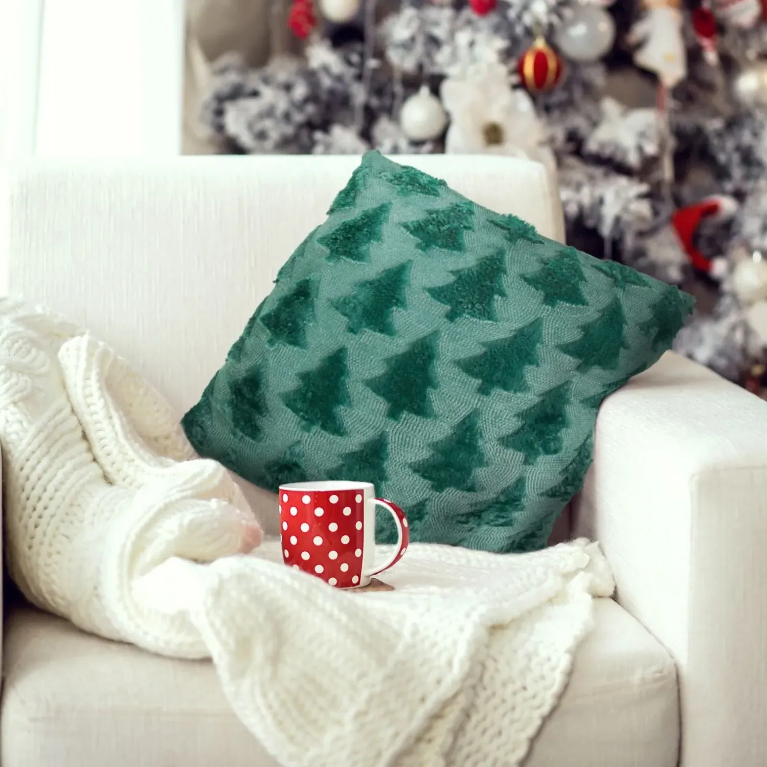Christmas Tree Cushion Covers Pair - Green, Polyester image