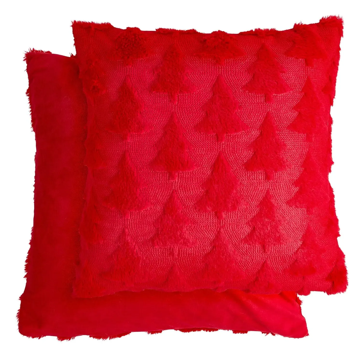 Christmas Tree Cushion Covers Pair - Red, Polyester