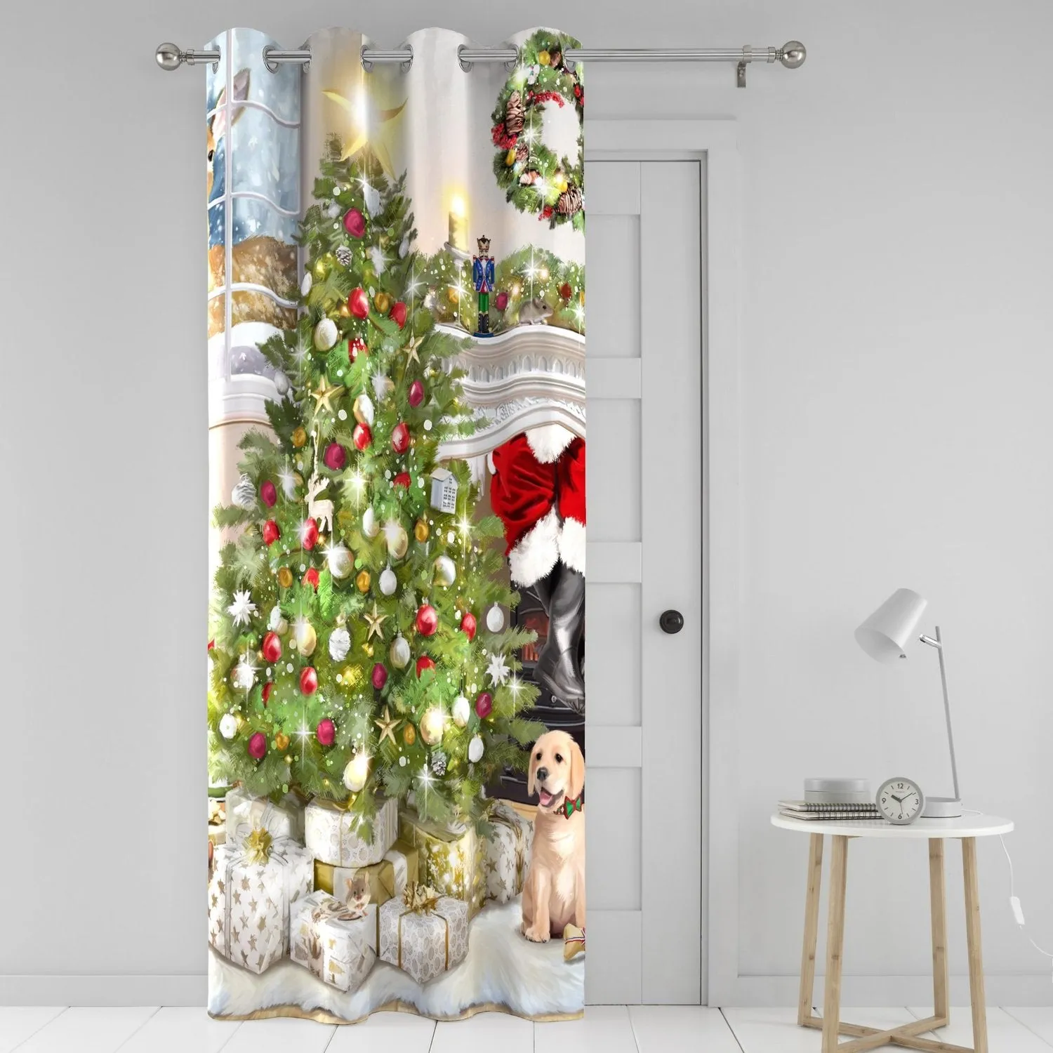 Christmas Tree Eyelet Single Panel Door Curtain - Multi by Julian Charles