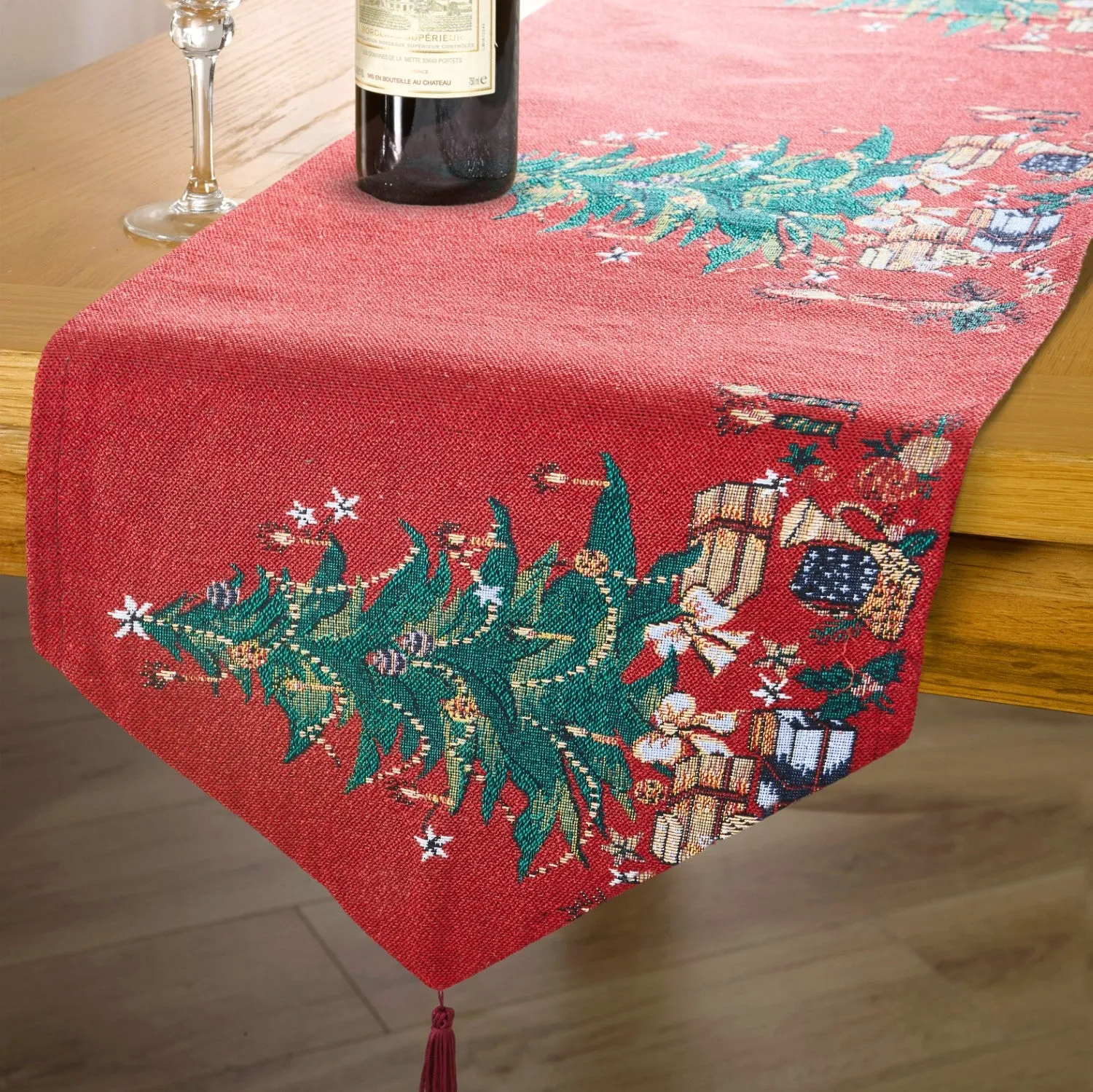 Christmas Tree Table Runner - Red, Tapestry