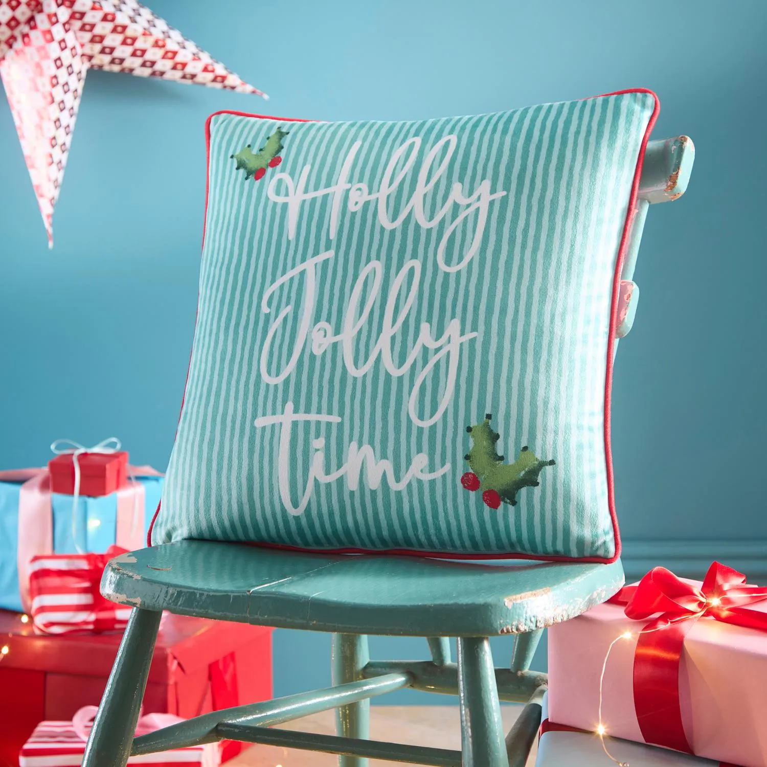 Christmas Vintage Frames Reversible Cushion - Red, Velvet by Julian Charles, alternate view