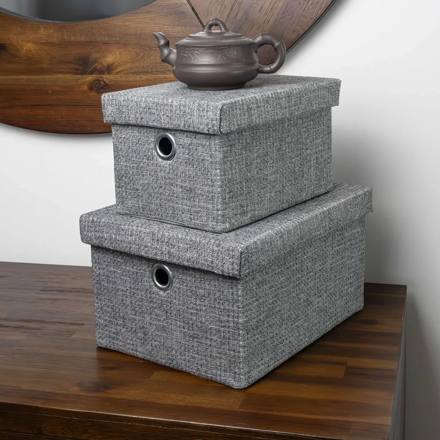 Chroma Set of 2 Rectangular Storage Baskets with Lids - Grey product