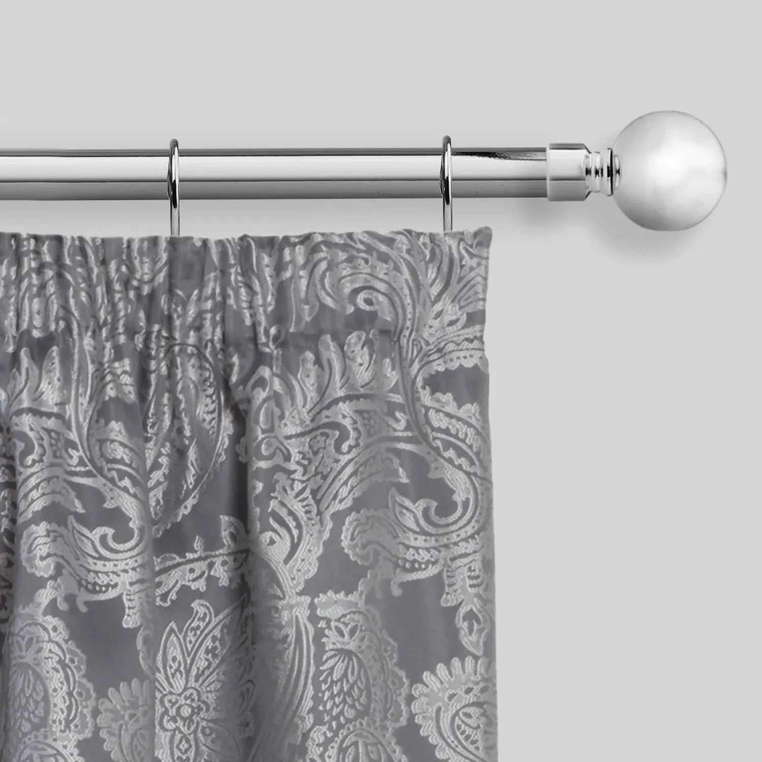 Chrome Ball Extendable Curtain Pole with Rings 1.2-2.1m - Silver product