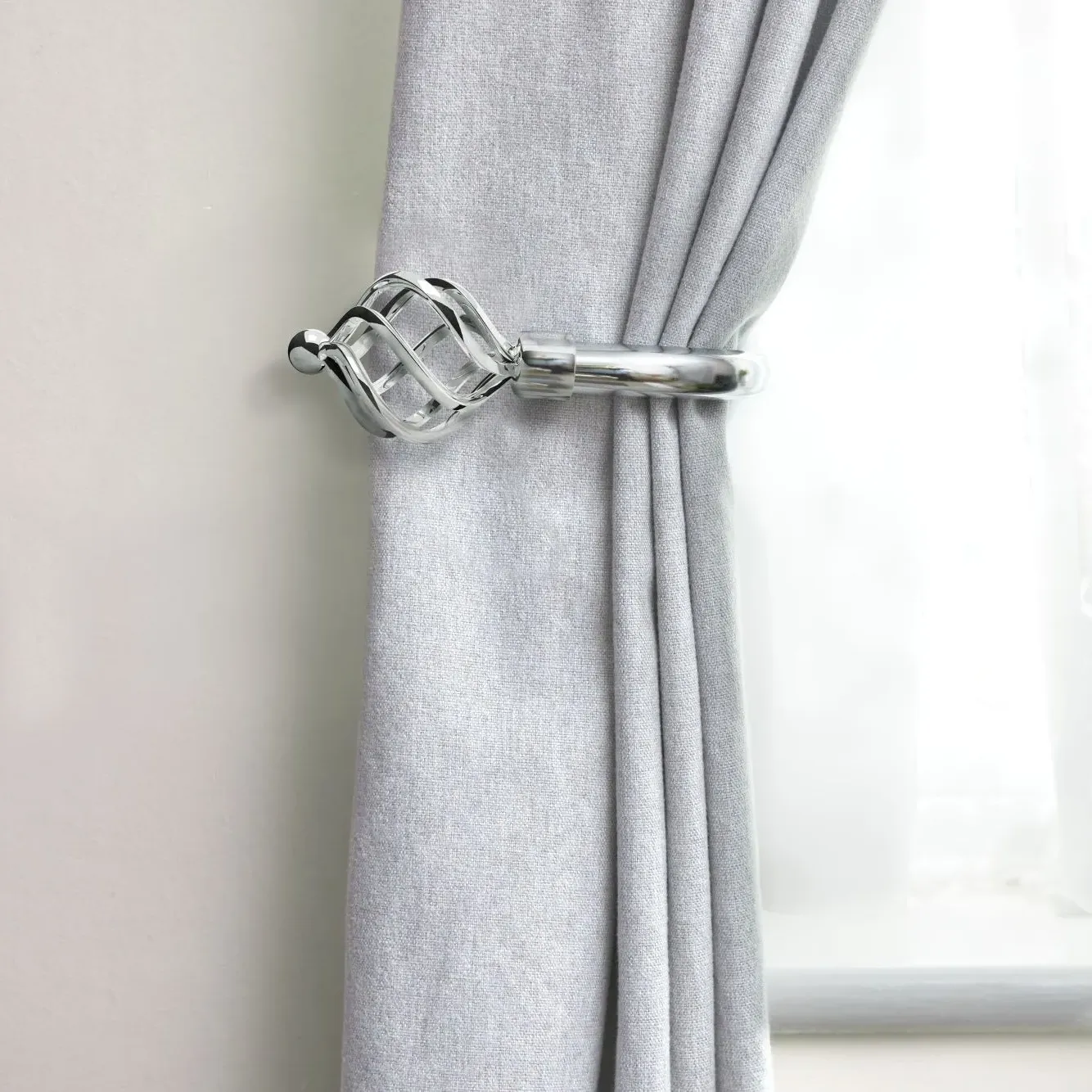 Chrome Bird Cage Curtain Holdbacks Pair - Silver product
