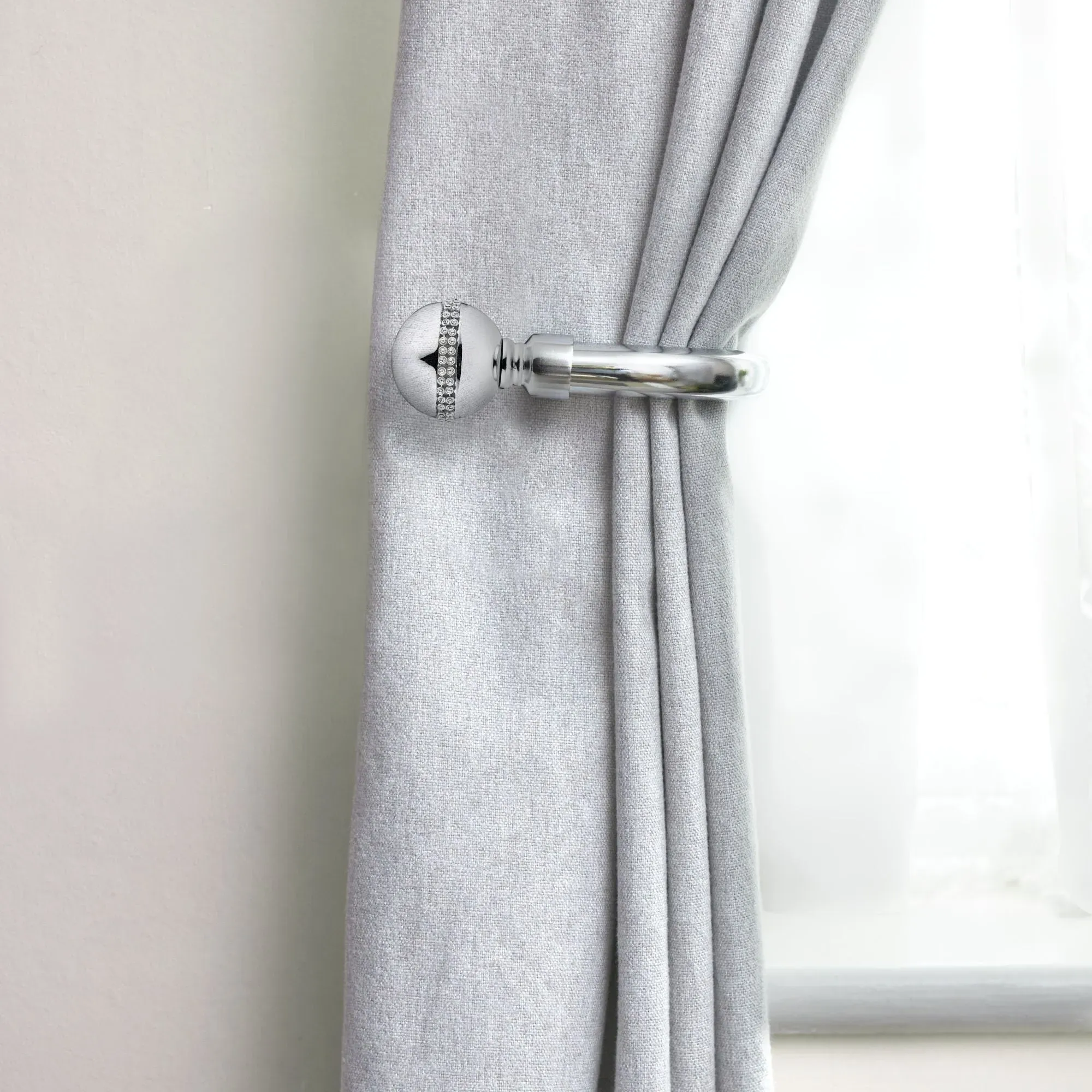 Chrome Bling Diamond Curtain Holdbacks Pair - Silver product
