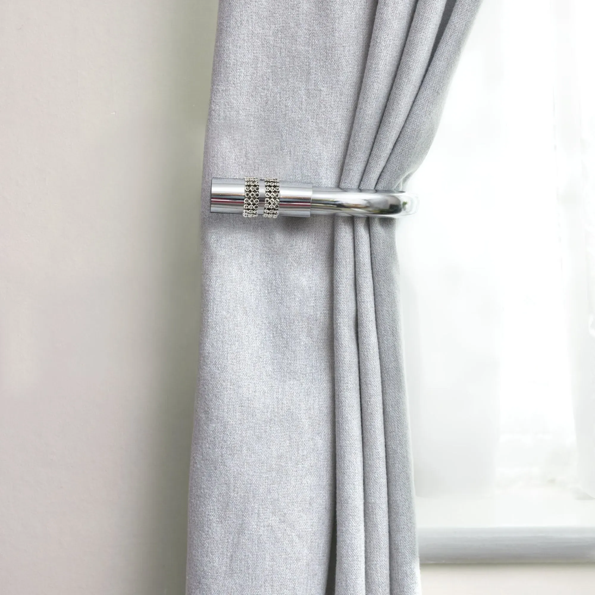 Chrome Diamante Curtain Holdbacks Pair - Silver product