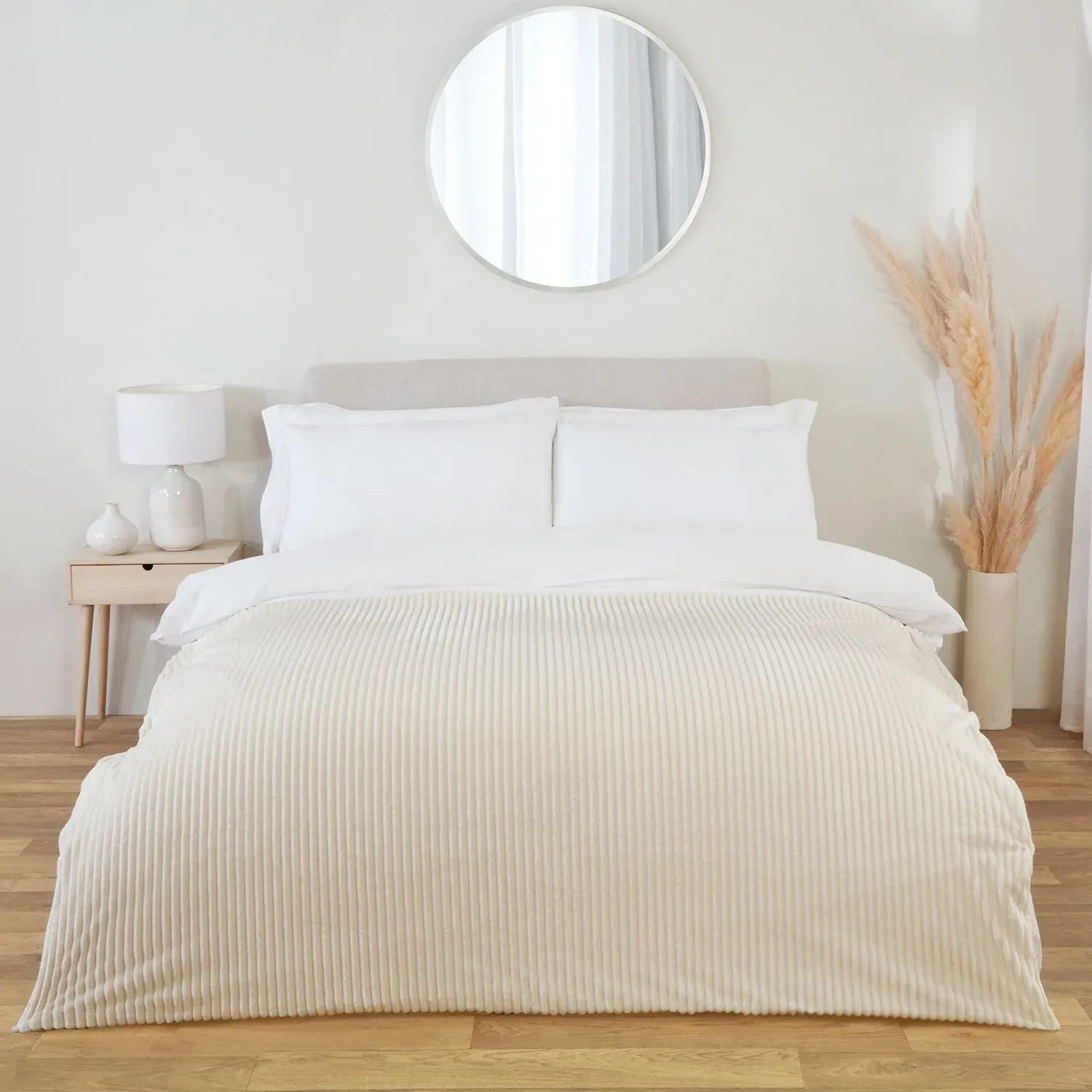 Chunky Ribbed Fleece Throw - Cream, Fleece