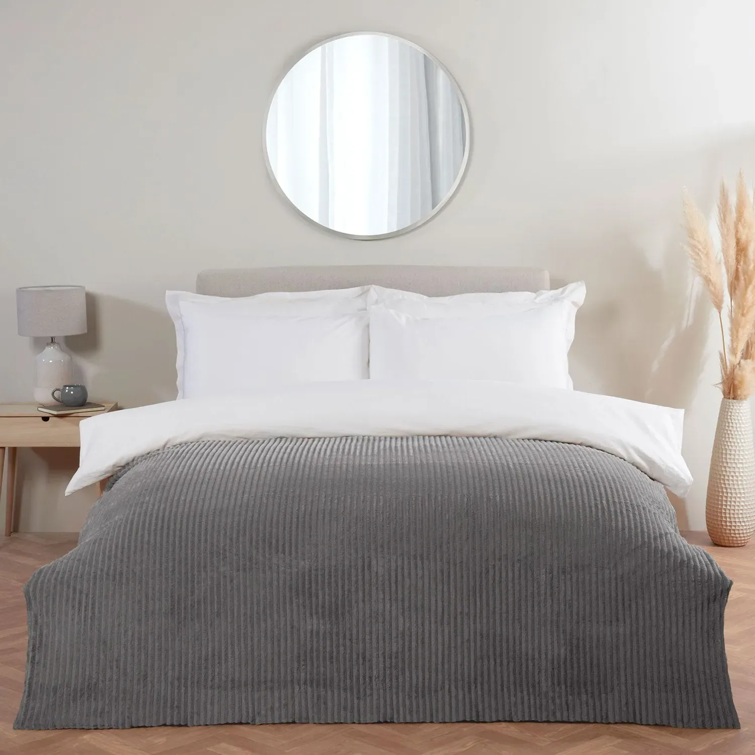 Chunky Ribbed Fleece Throw - Grey, Fleece