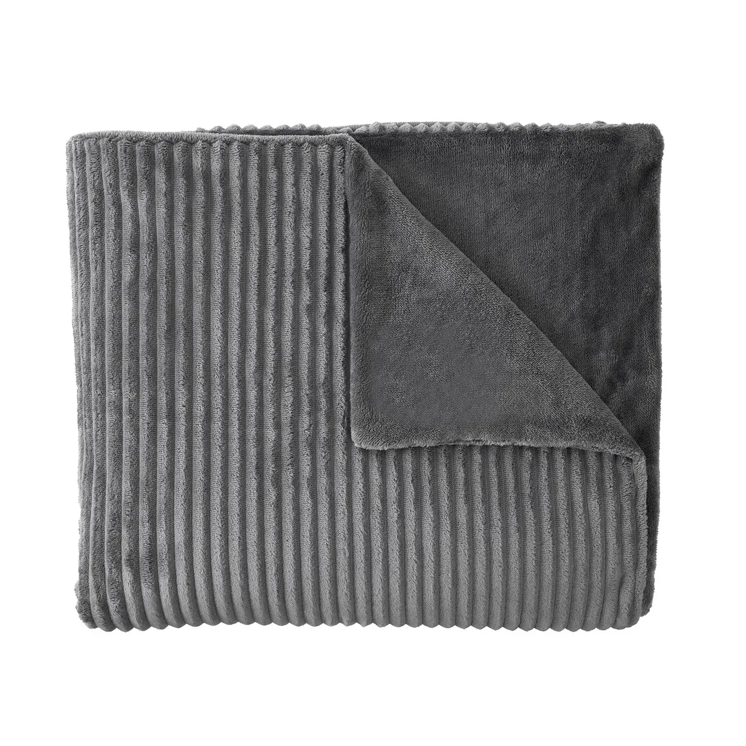 Chunky Ribbed Fleece Throw - Grey, Fleece
