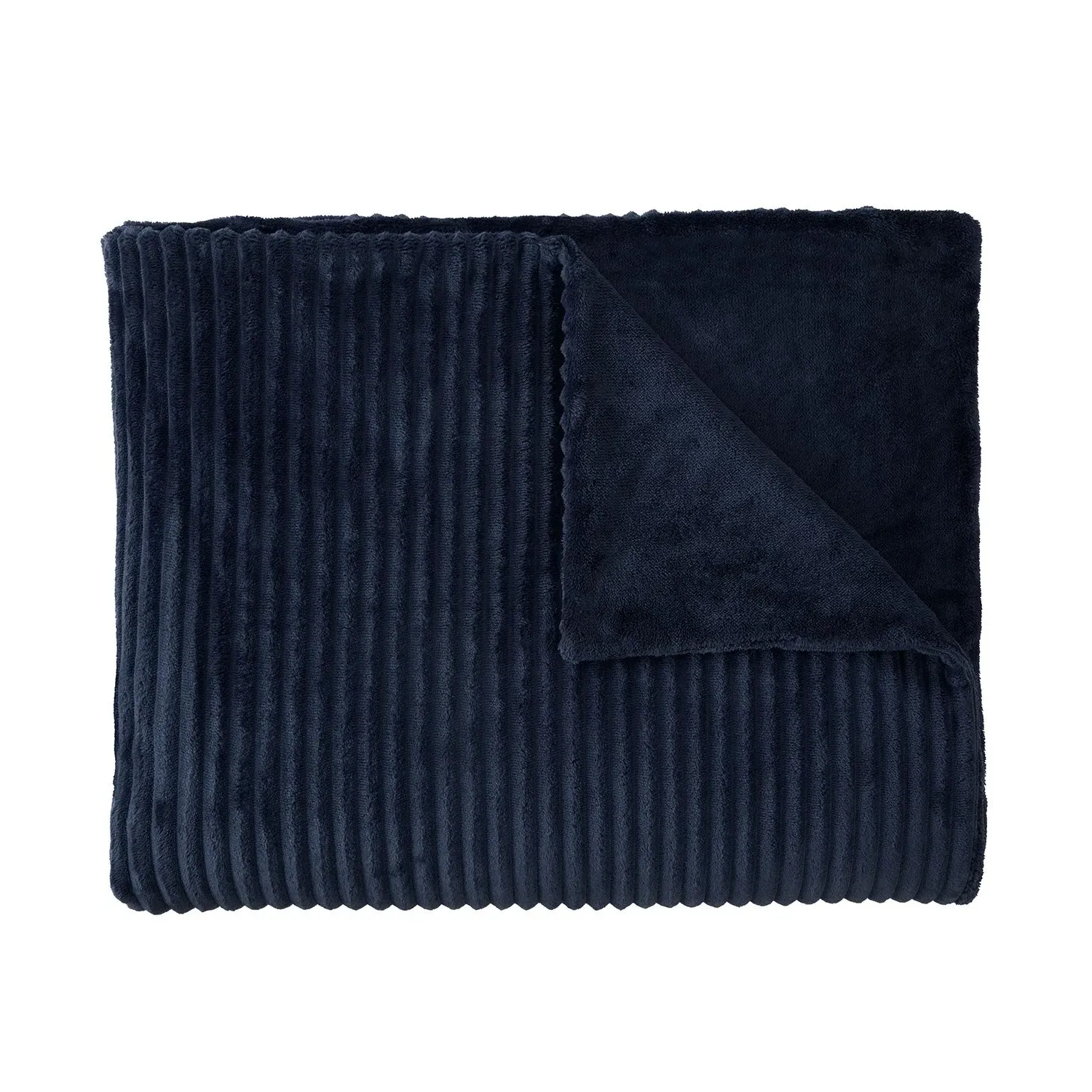 Chunky Ribbed Fleece Throw - Navy, Fleece