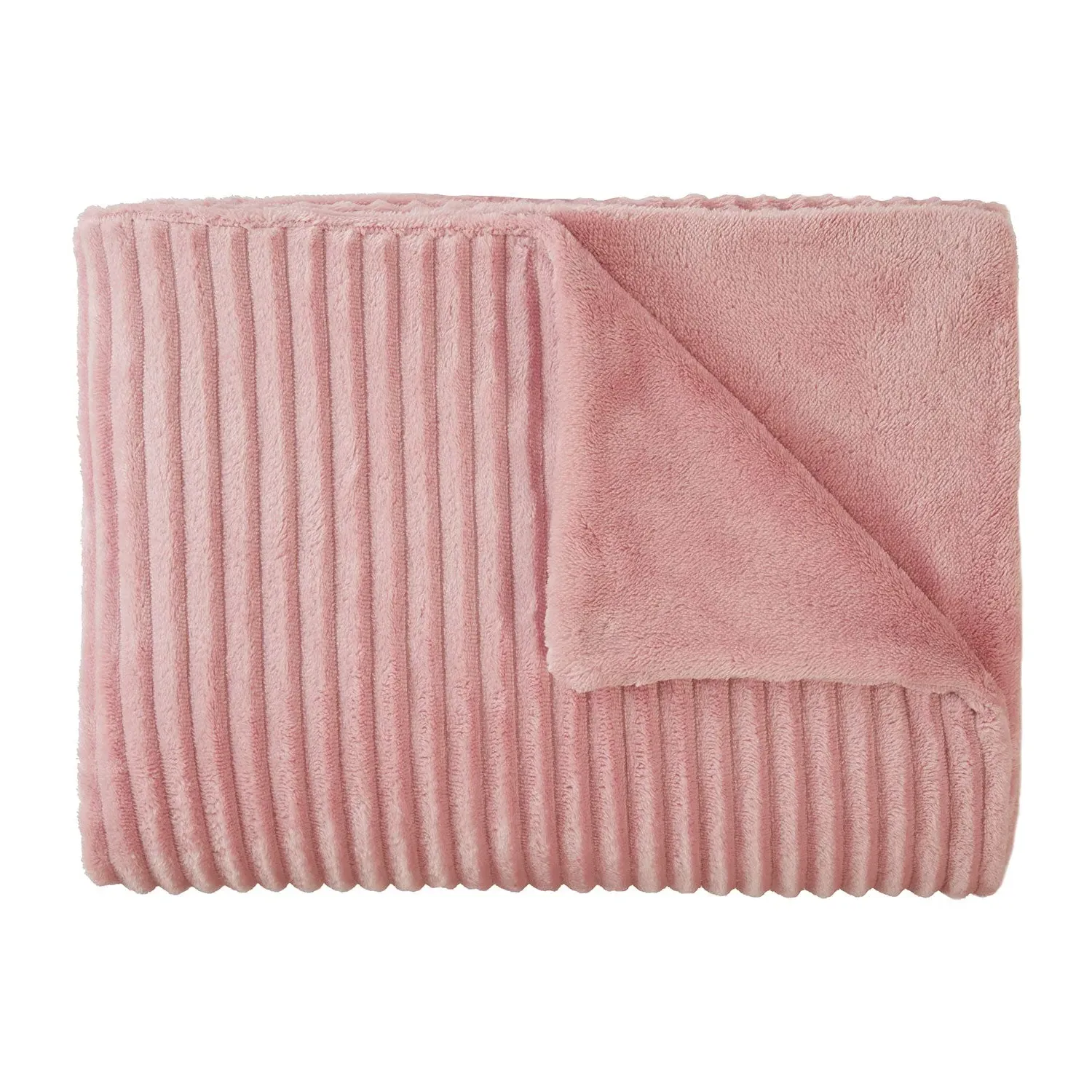 Chunky Ribbed Fleece Throw - Pink, Fleece