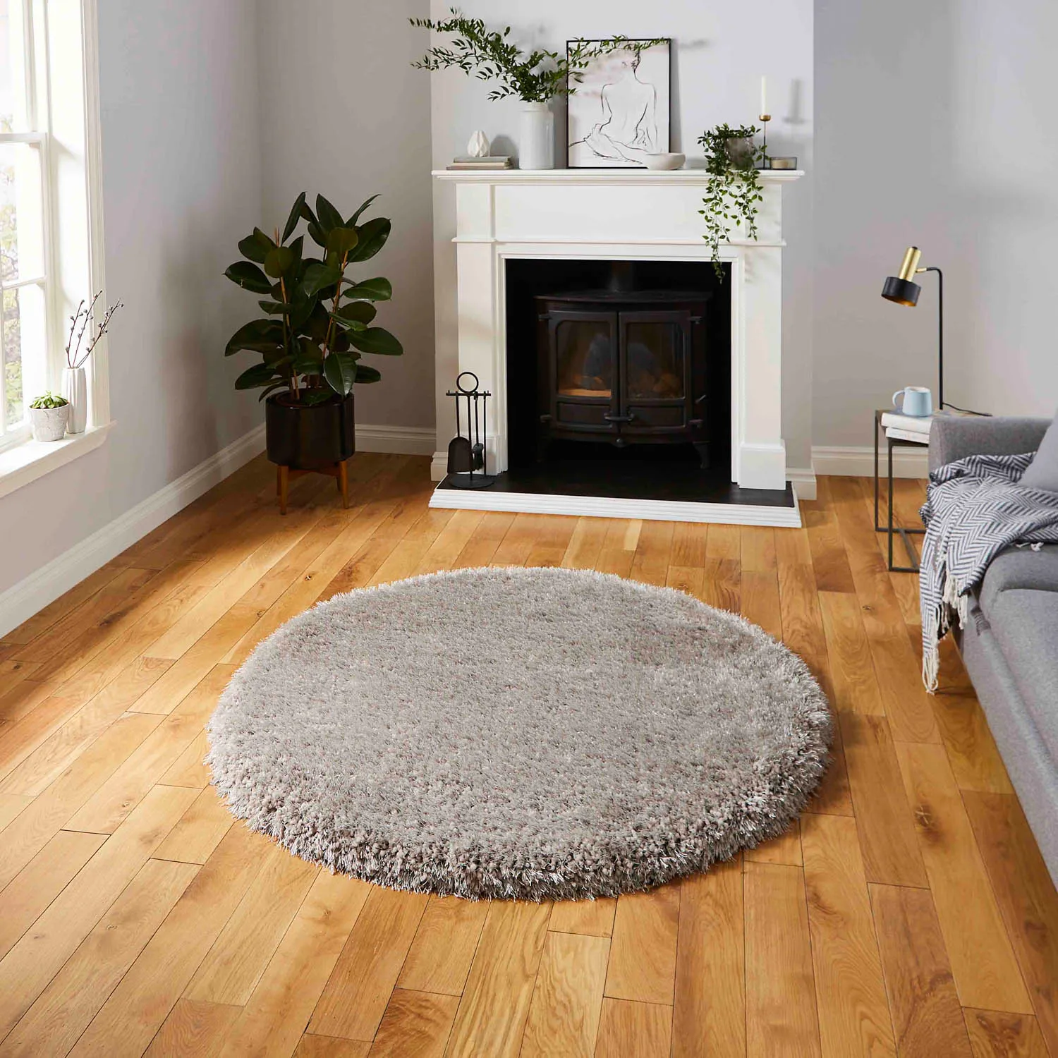 Circle Shaggy Rug Hand-Tufted - Grey