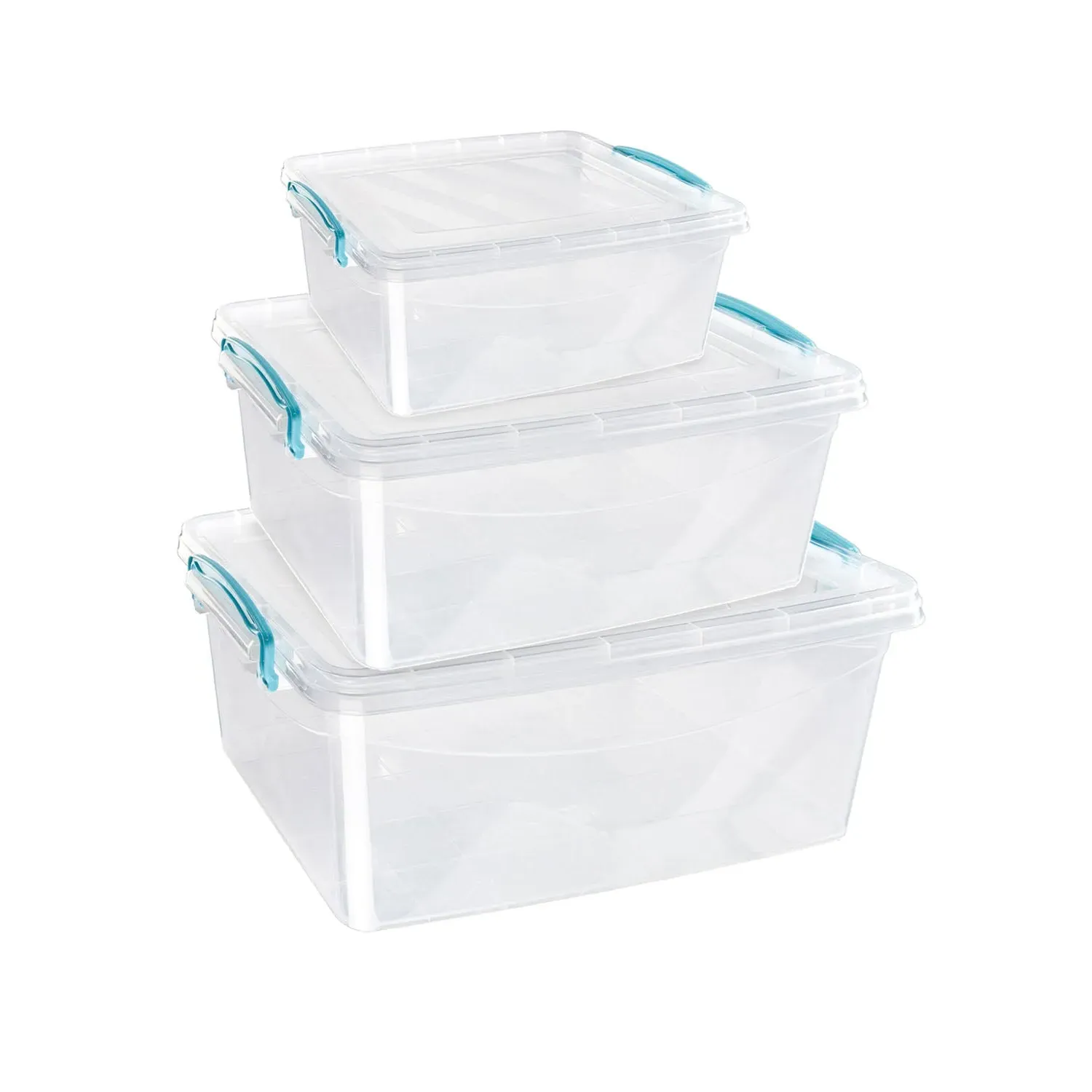 Clip Lid Set of 3 Stackable Lidded Storage Boxes - Clear, Plastic product