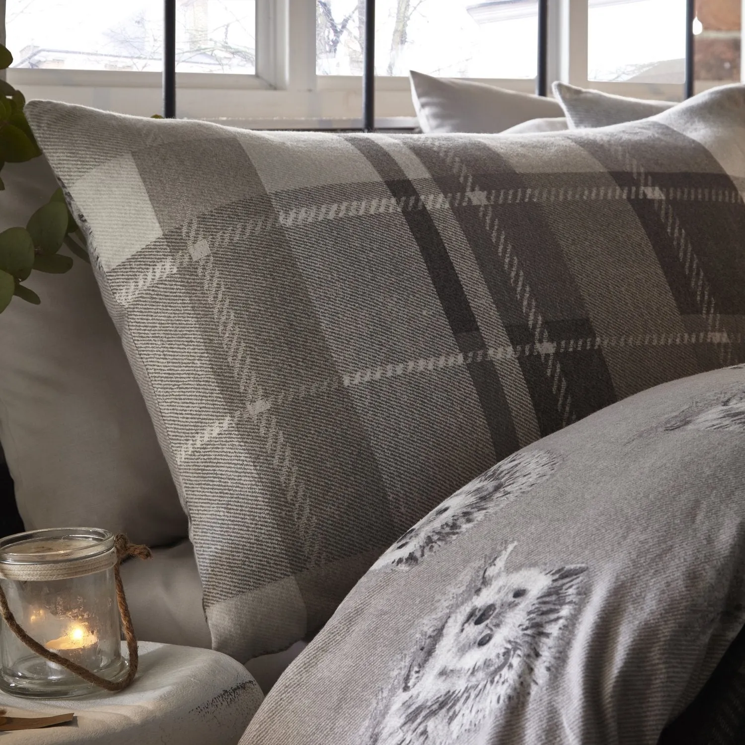 Double Duvet Set Check Pattern - Grey, Cotton alternate view