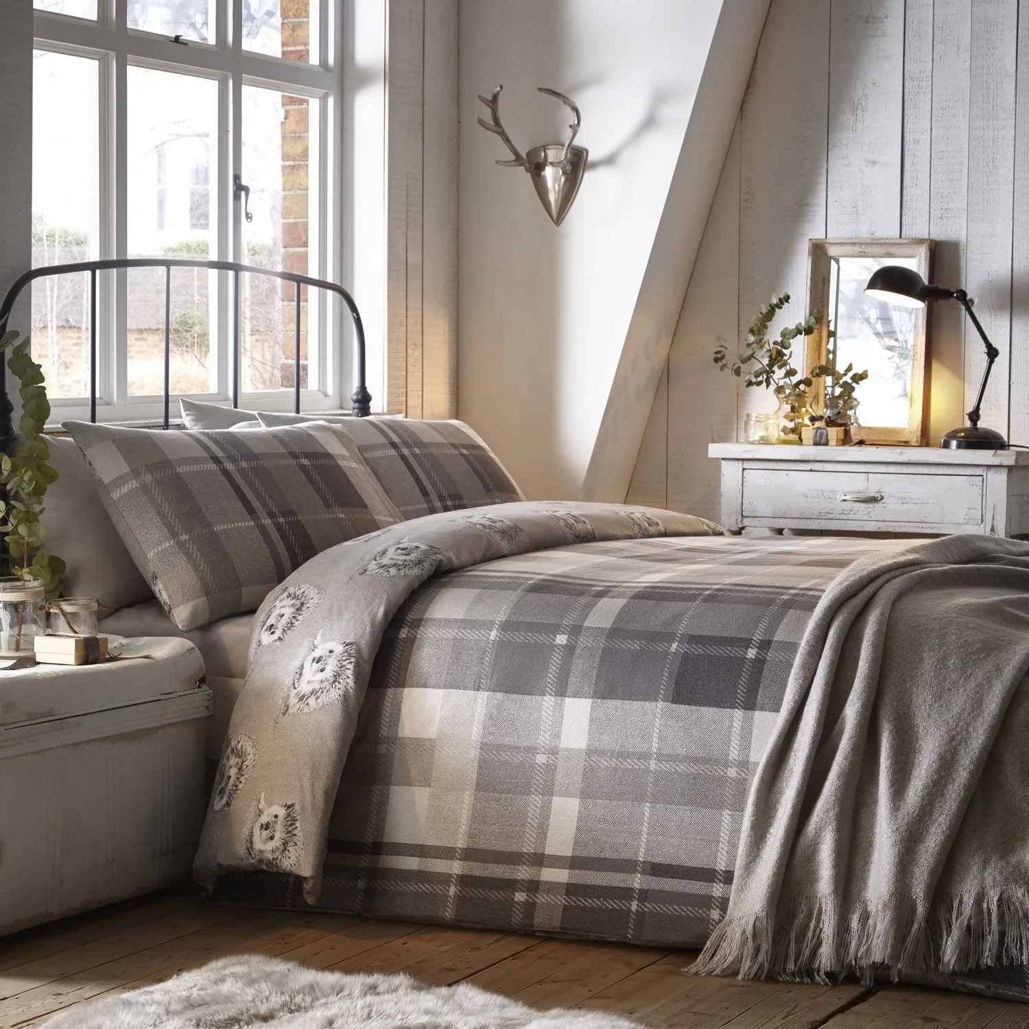 Double Duvet Set Check Pattern - Grey, Cotton product