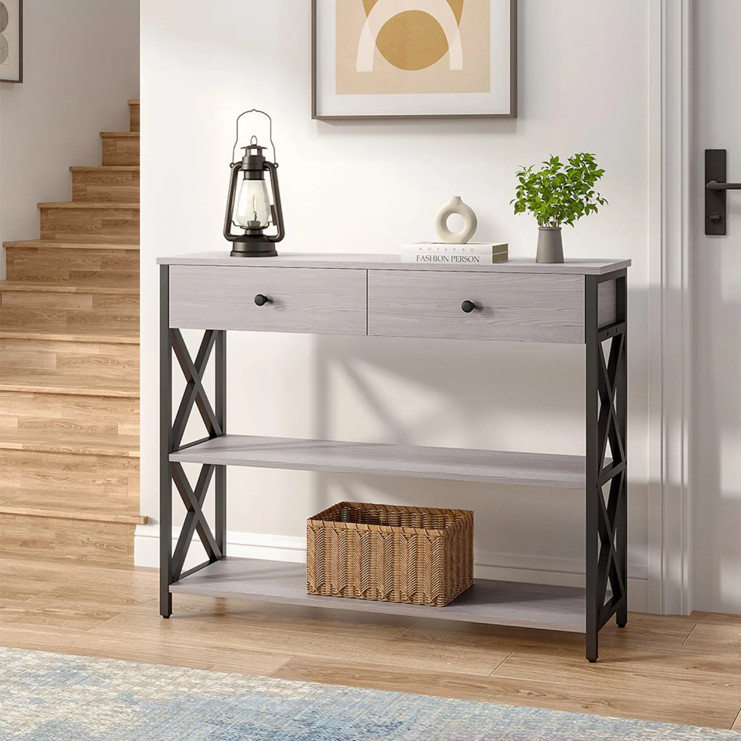 Console Table with 2 Drawers & Shelves - Grey product