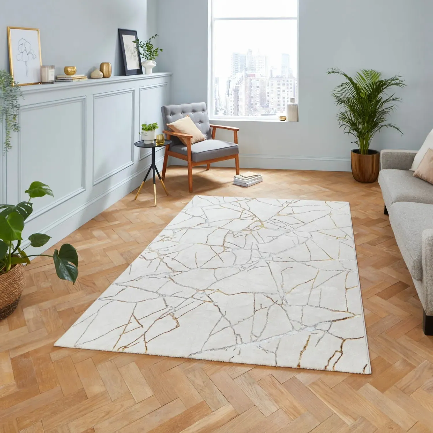 Contemporary Rug with Metallic Effects - Ivory