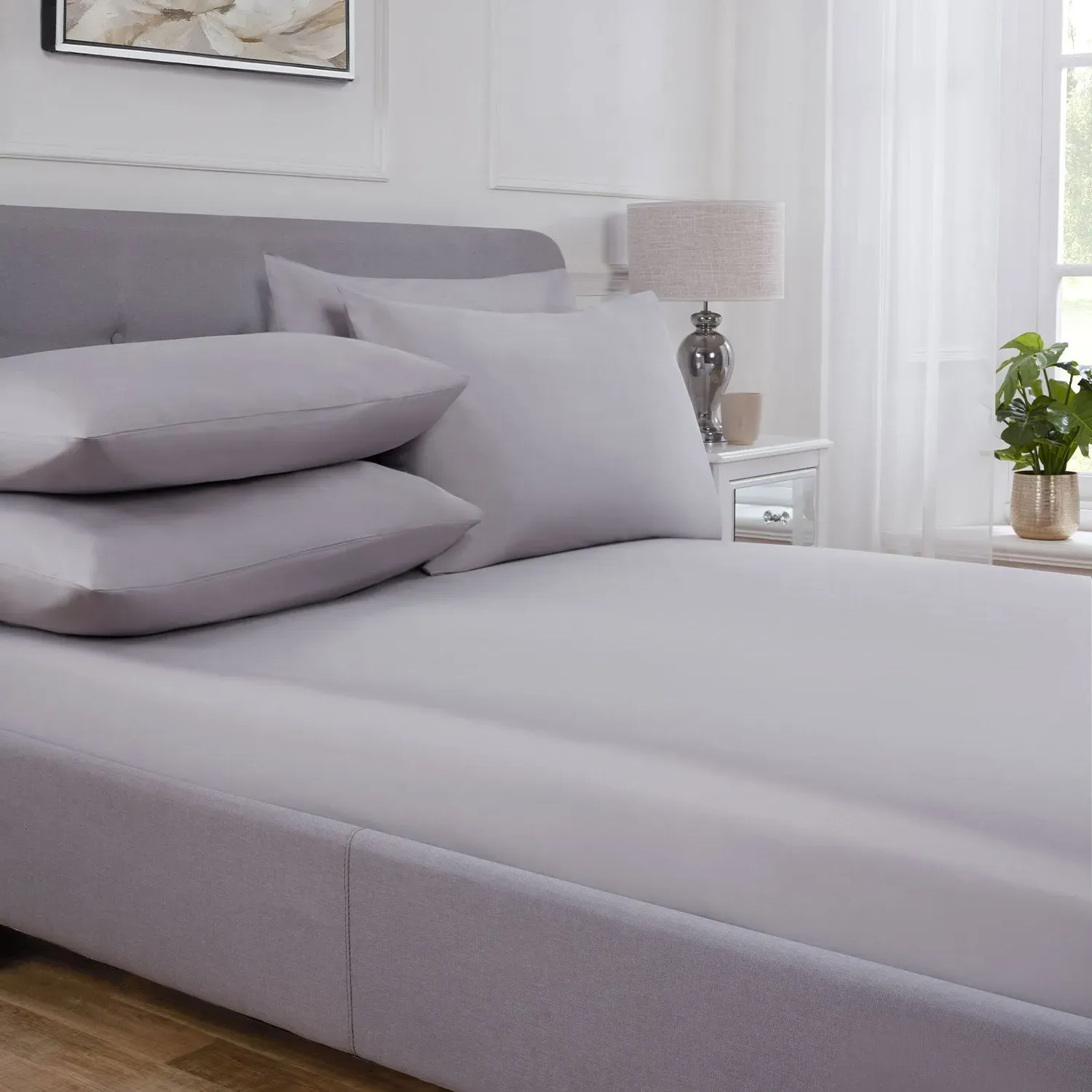 Cool Comfort Double Fitted Sheet - Grey, Cotton Lyocell product