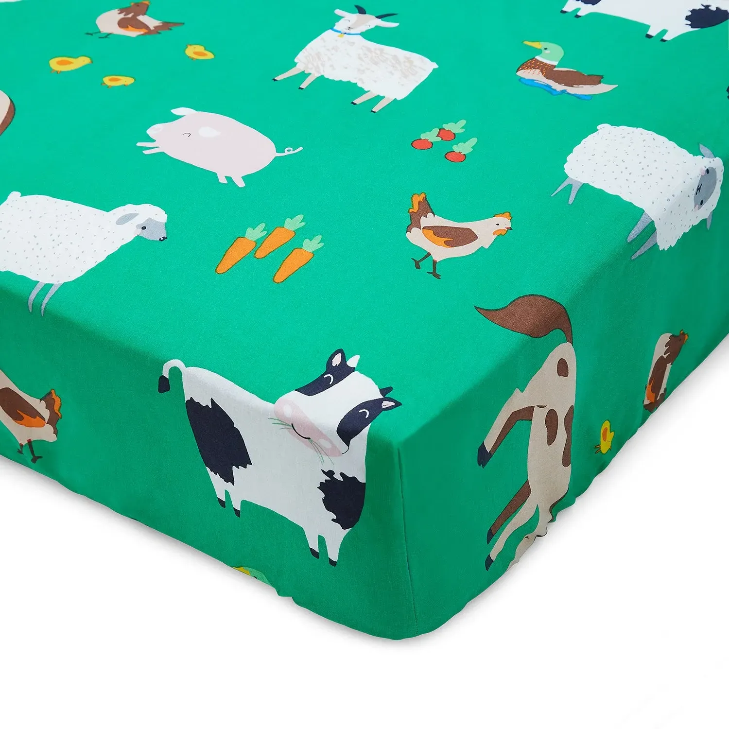Cot Bed Fitted Sheet Farmyard Print - Green image