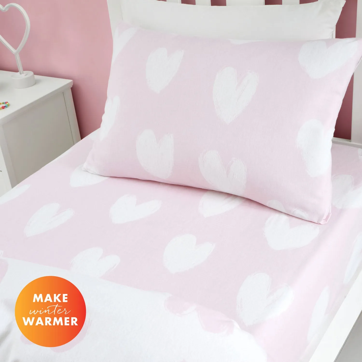 Cot Bed Fitted Sheet Hearts - Pink, Cotton