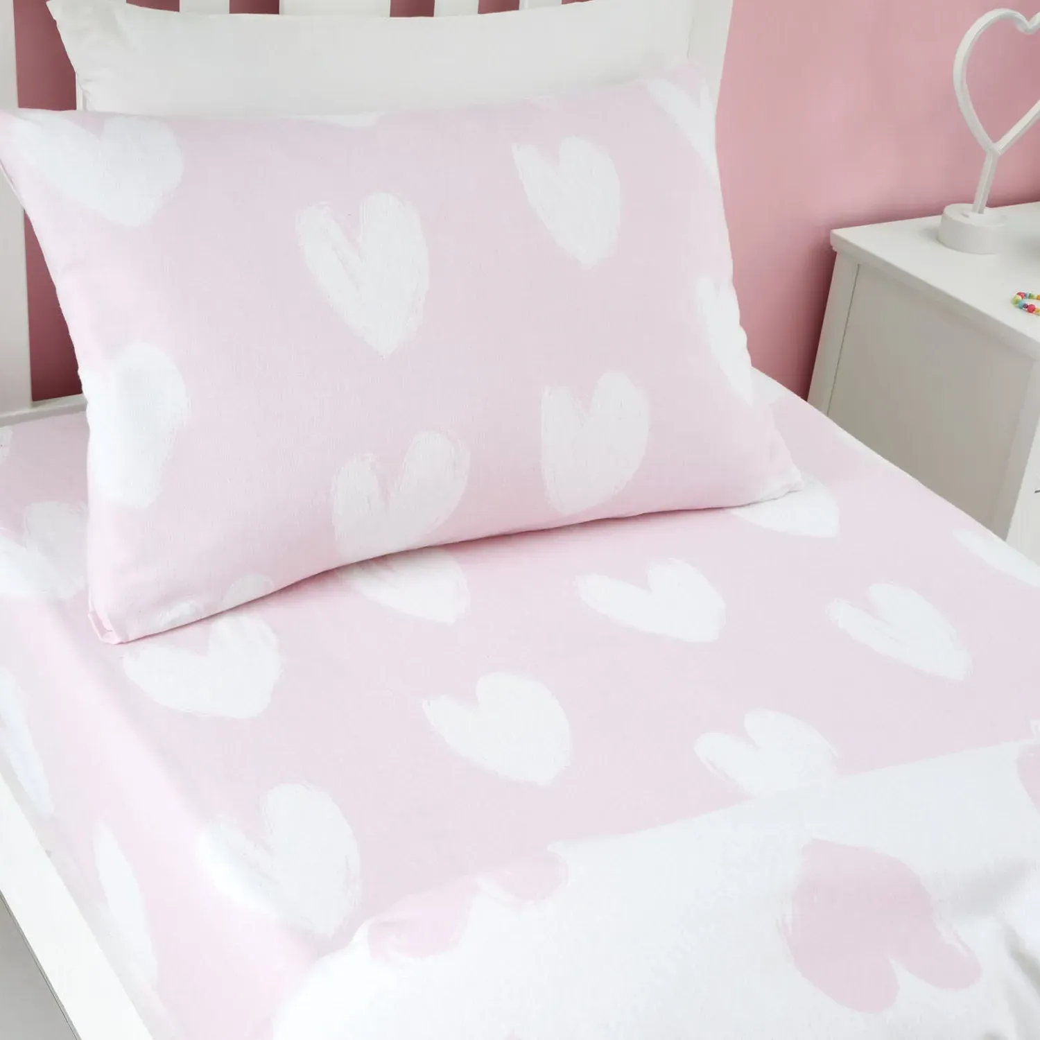 Cot Bed Fitted Sheet Hearts - Pink, Cotton image