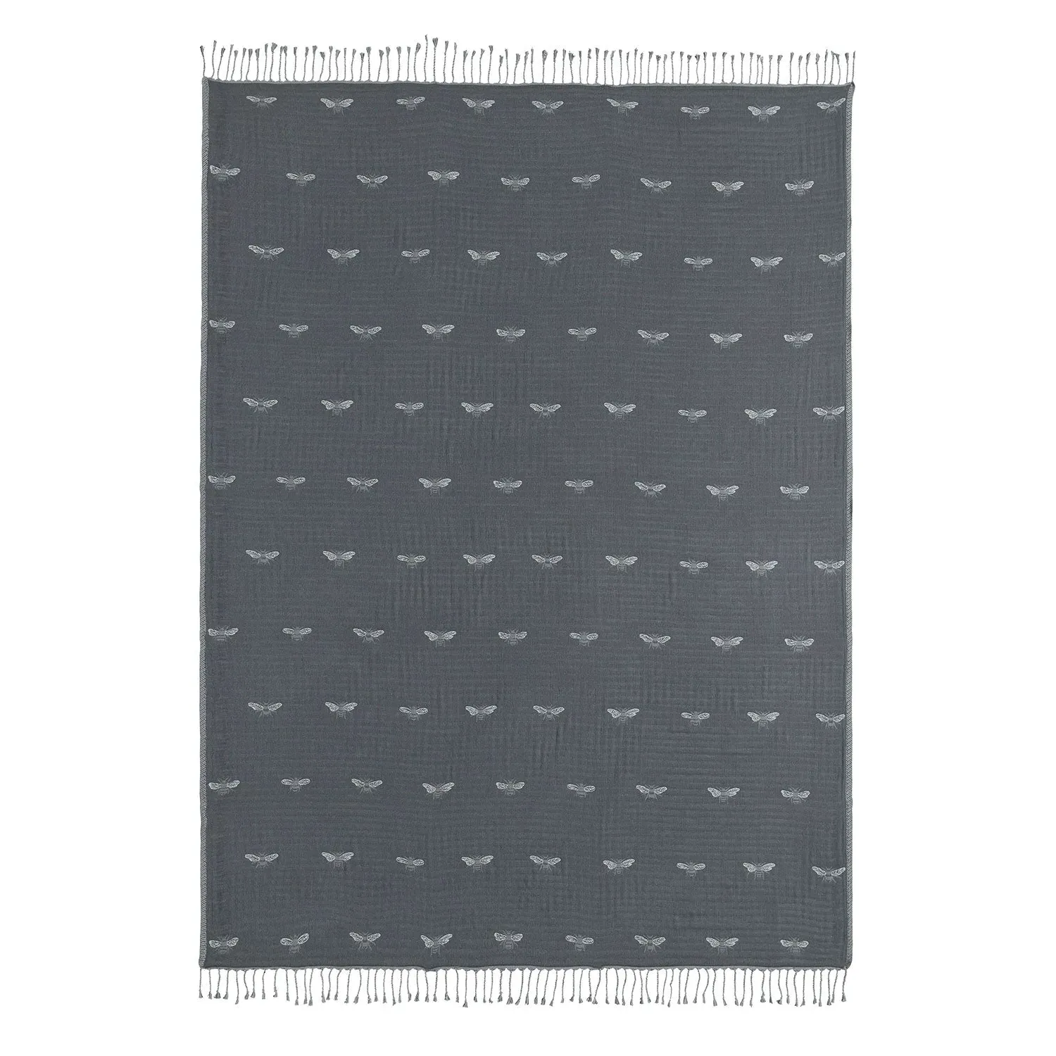 Cotton Throw with Bee Pattern - Grey image