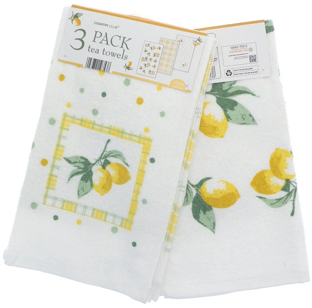 Country Club Lemons Cotton Tea Towels 3-Pack - Yellow by Julian Charles