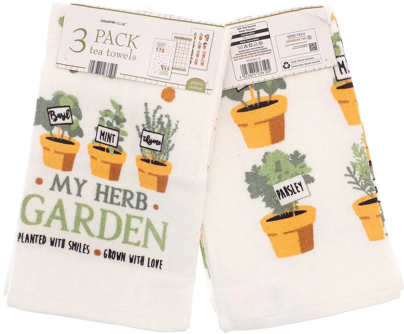 Country Club My Herb Garden Velour Tea Towels 3-Pack by Julian Charles