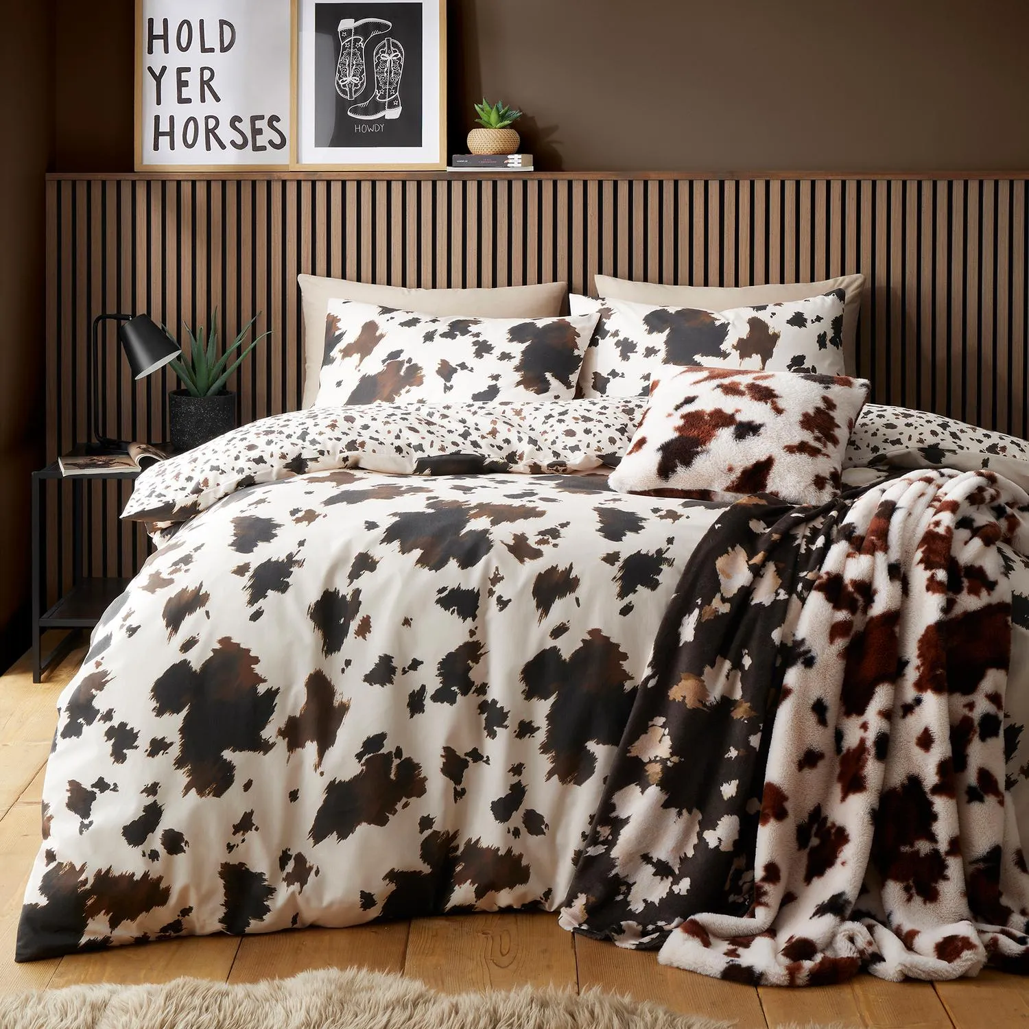 Cow Print Faux Fur Bedspread - Natural by Julian Charles, alternate view