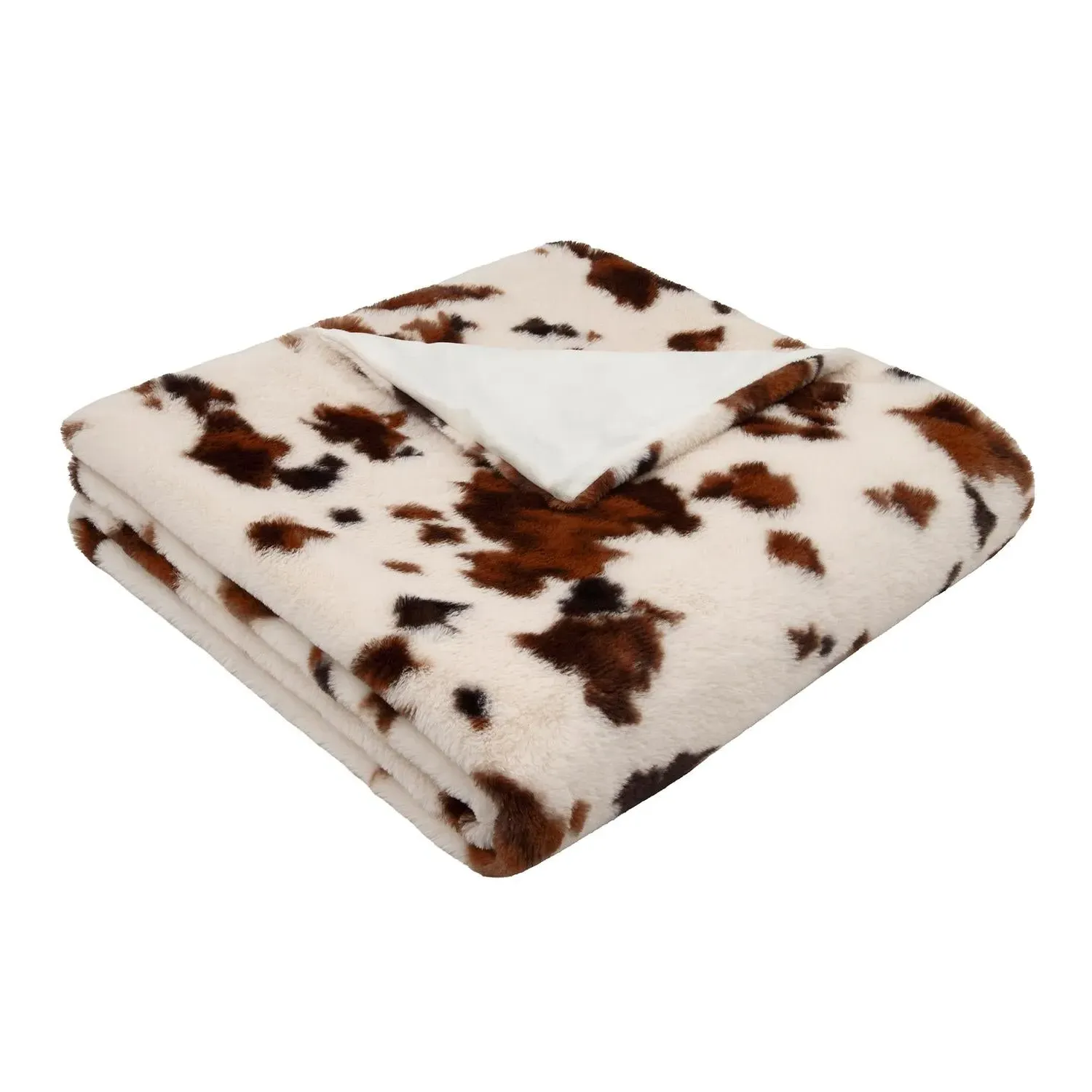 Cow Print Faux Fur Bedspread - Natural by Julian Charles