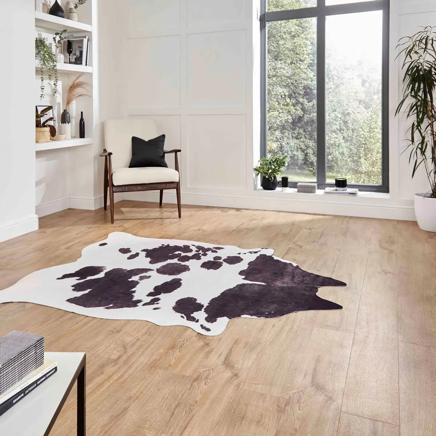 Cow Print Rug No-Pile - Black, Faux Animal image