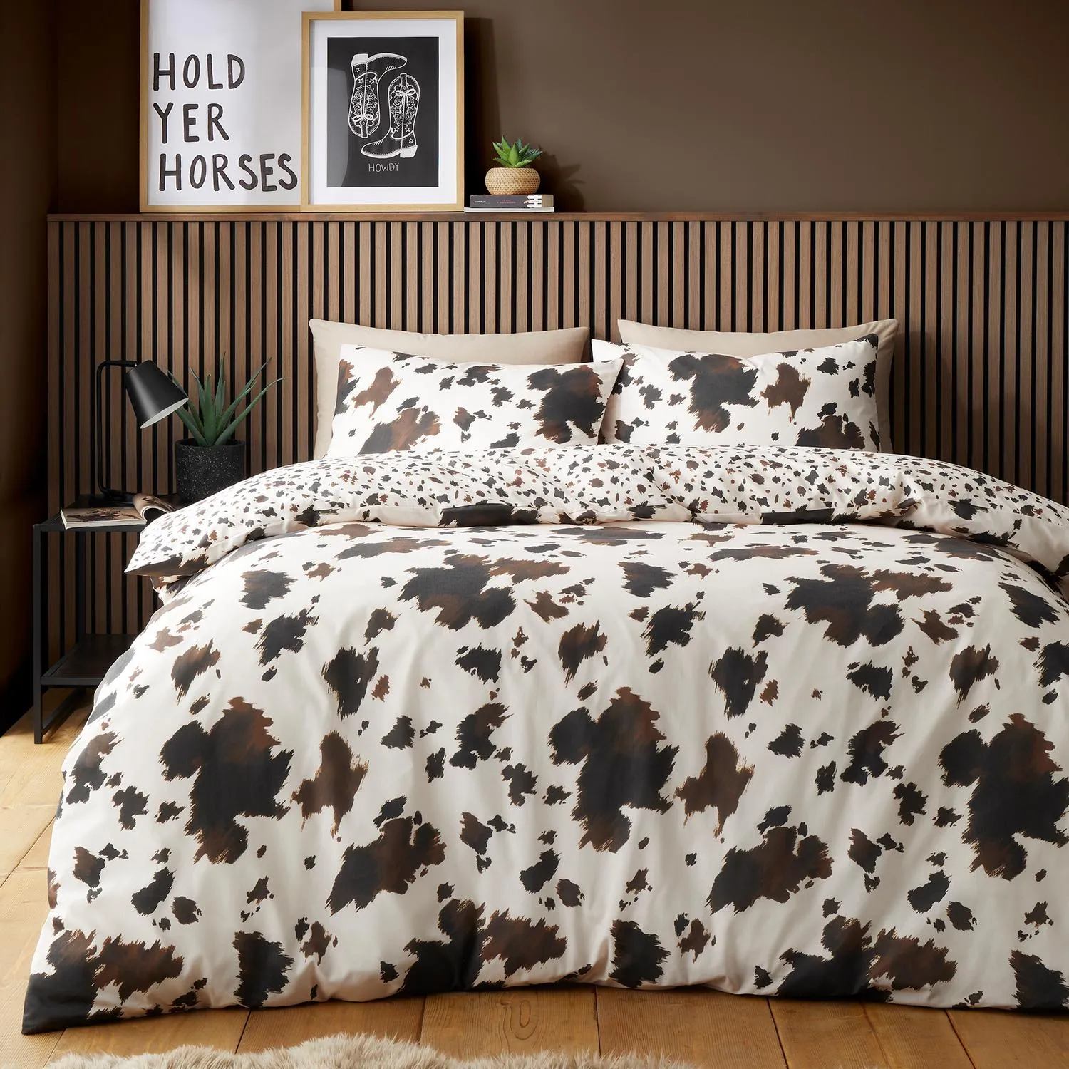 Cow Print Single Reversible Duvet Set - Brown, Polycotton product