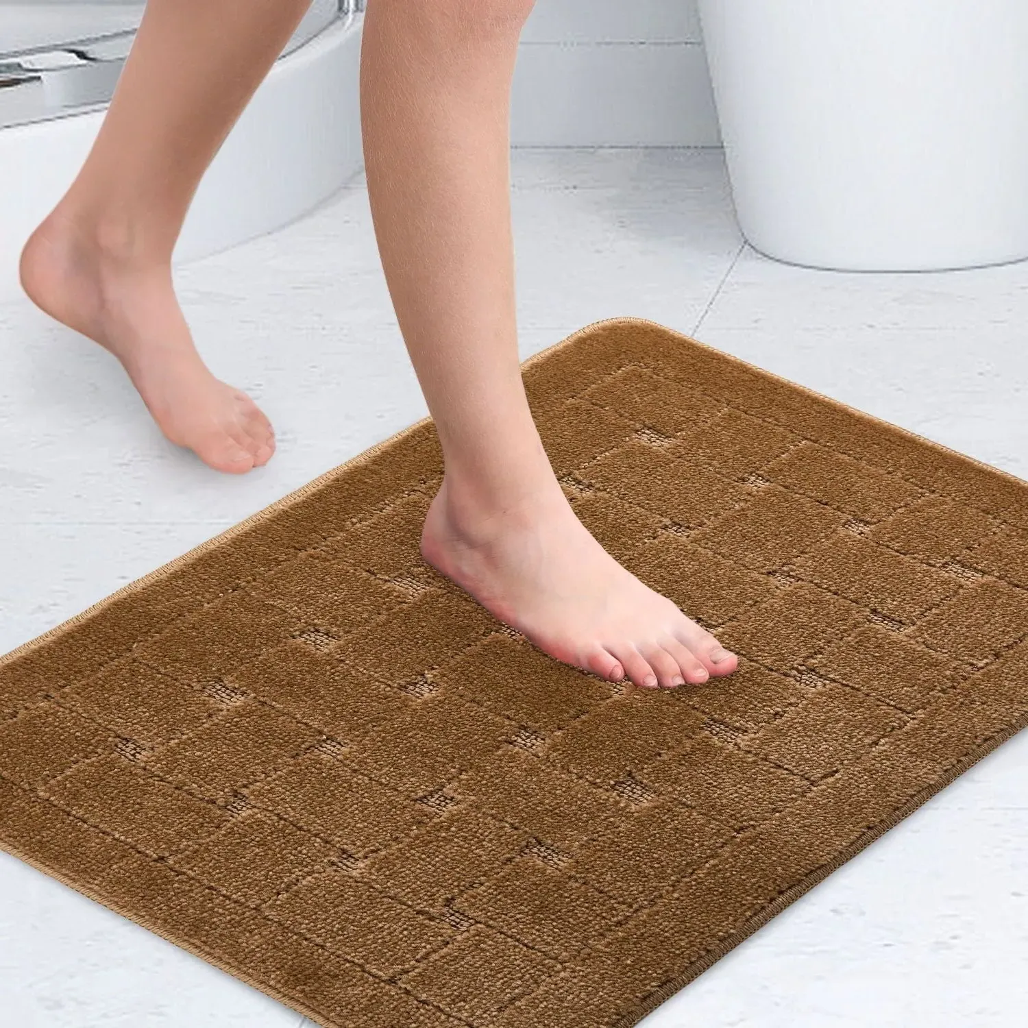Crosshatch Bath Mat Non-Slip - Beige, Polycotton image