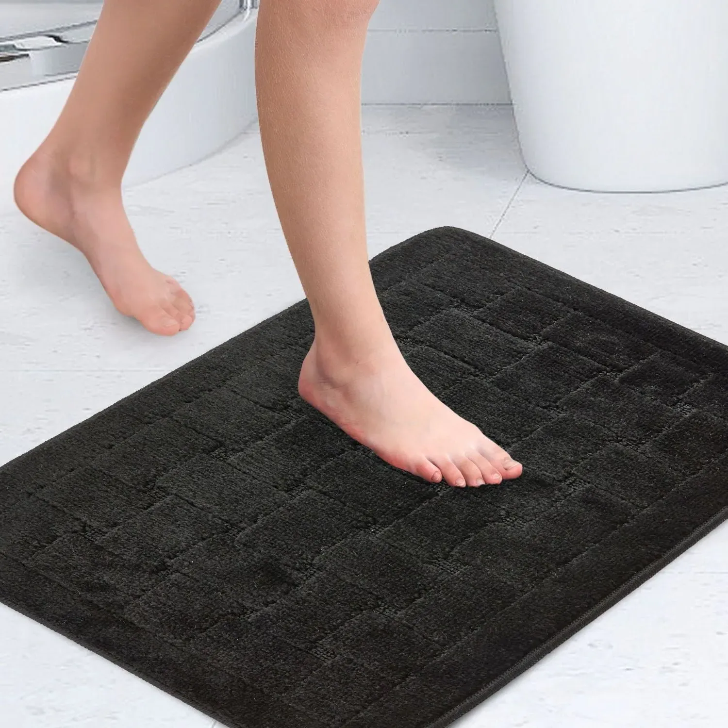 Crosshatch Bath Mat Non-Slip - Black, Polycotton