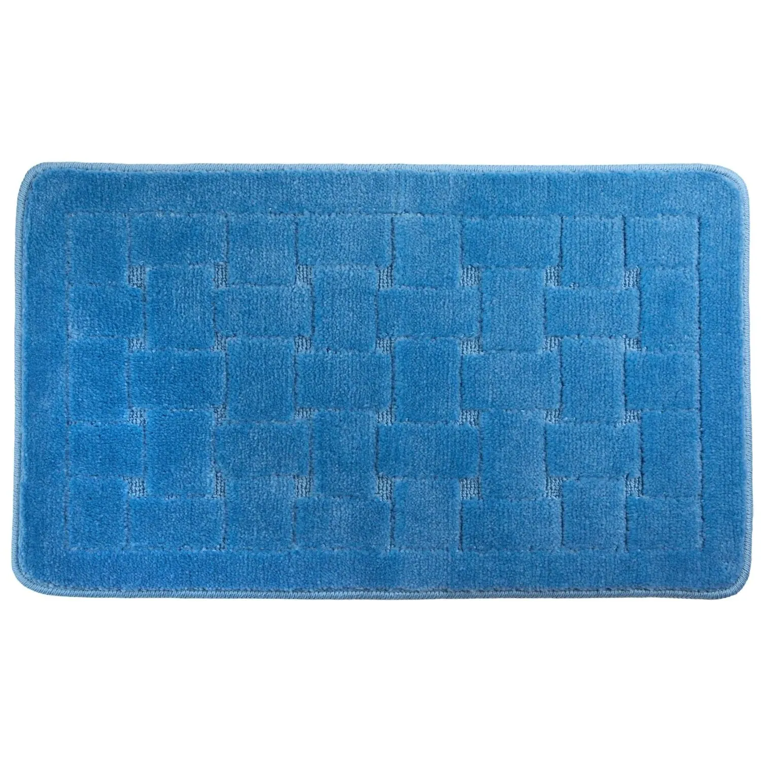 Crosshatch Bath Mat Non-Slip - Blue, Polycotton