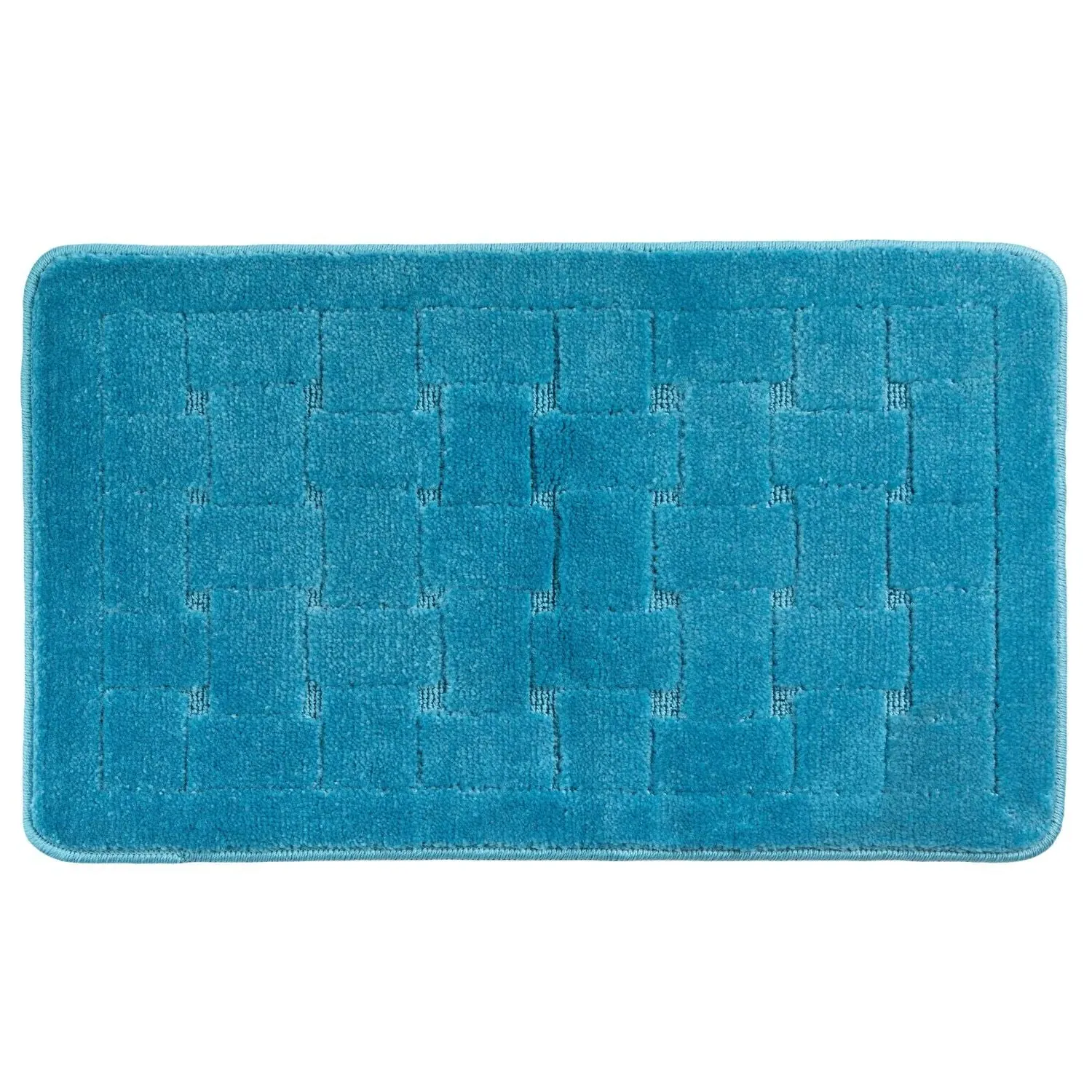 Crosshatch Bath Mat Non-Slip - Blue, Polycotton