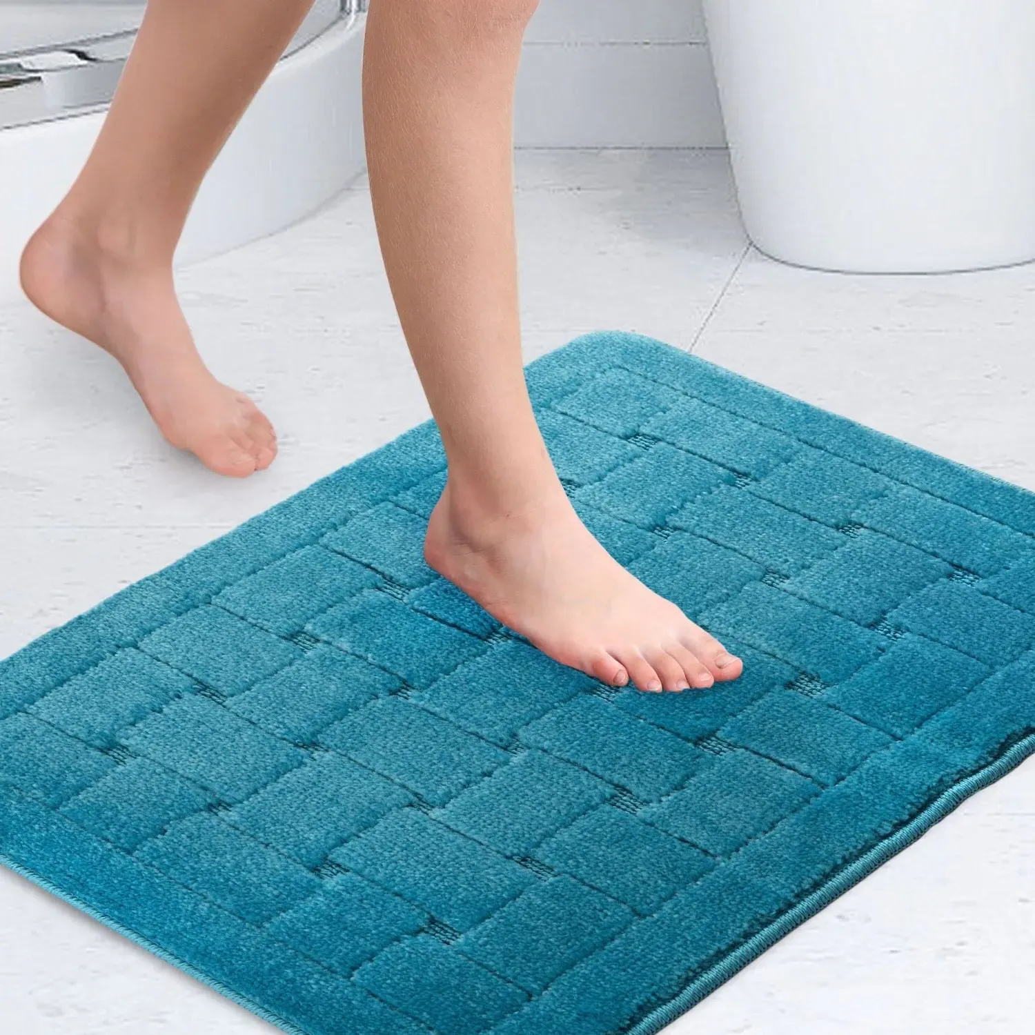 Crosshatch Bath Mat Non-Slip - Blue, Polycotton image