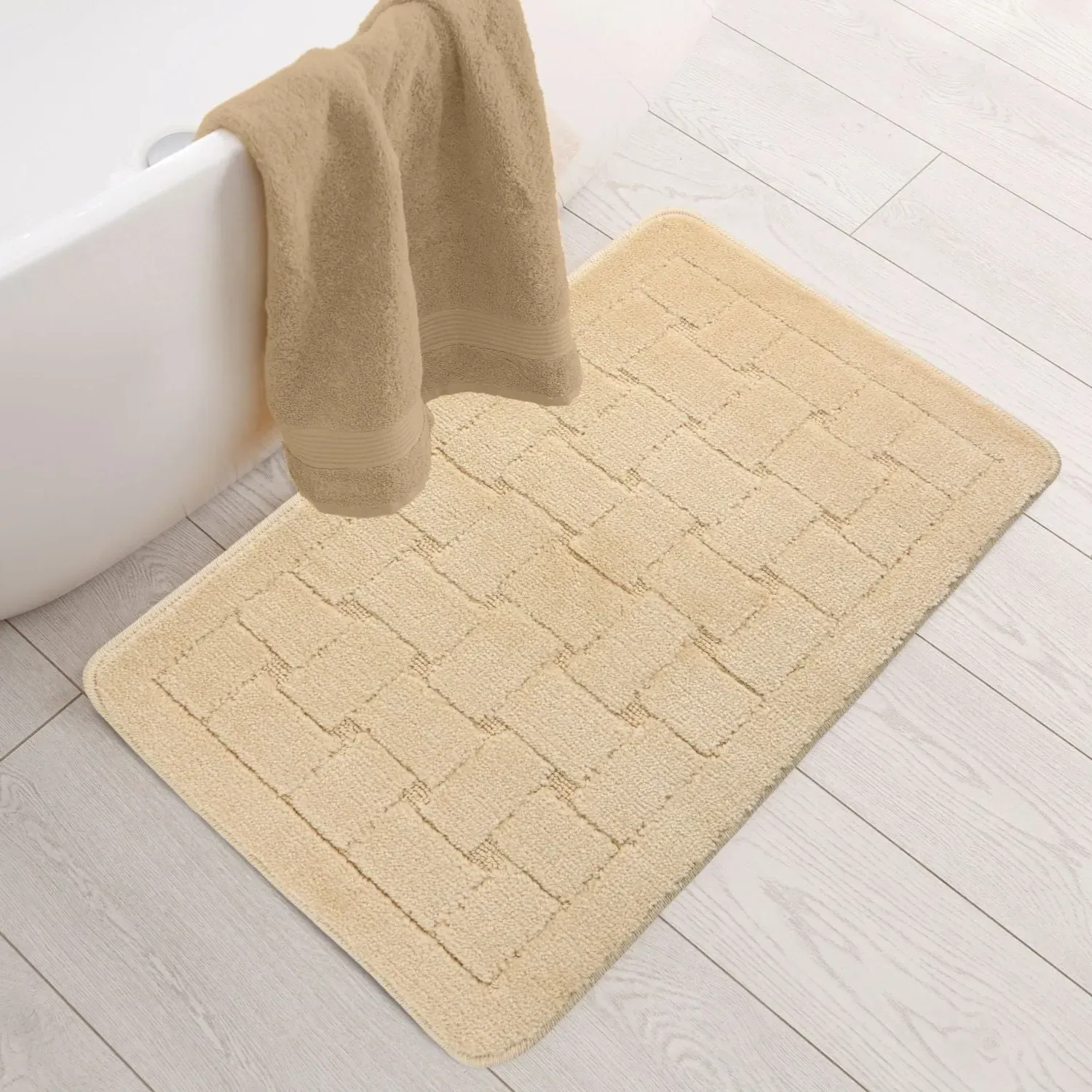 Crosshatch Bath Mat Non-Slip - Cream, Polycotton
