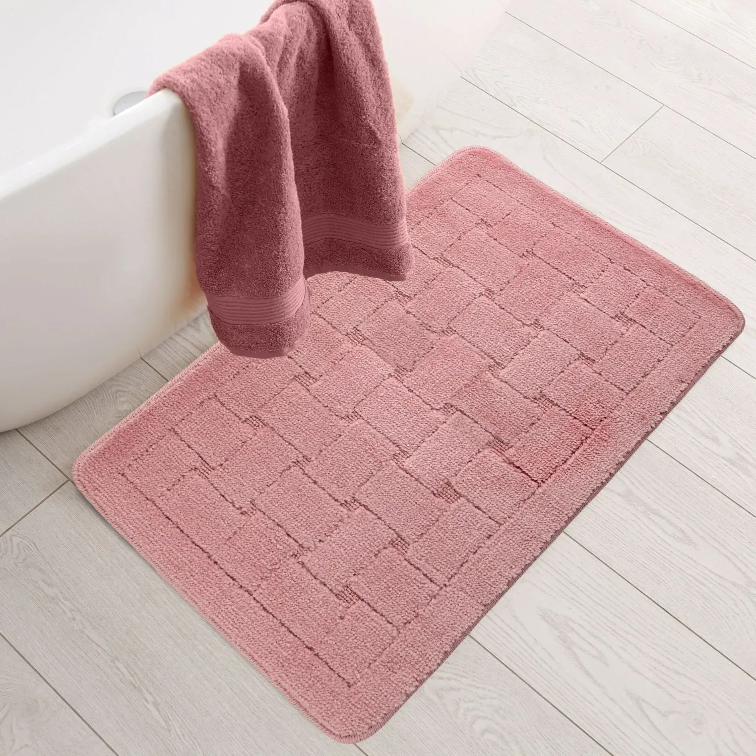 Crosshatch Bath Mat Non-Slip - Pink, Polycotton