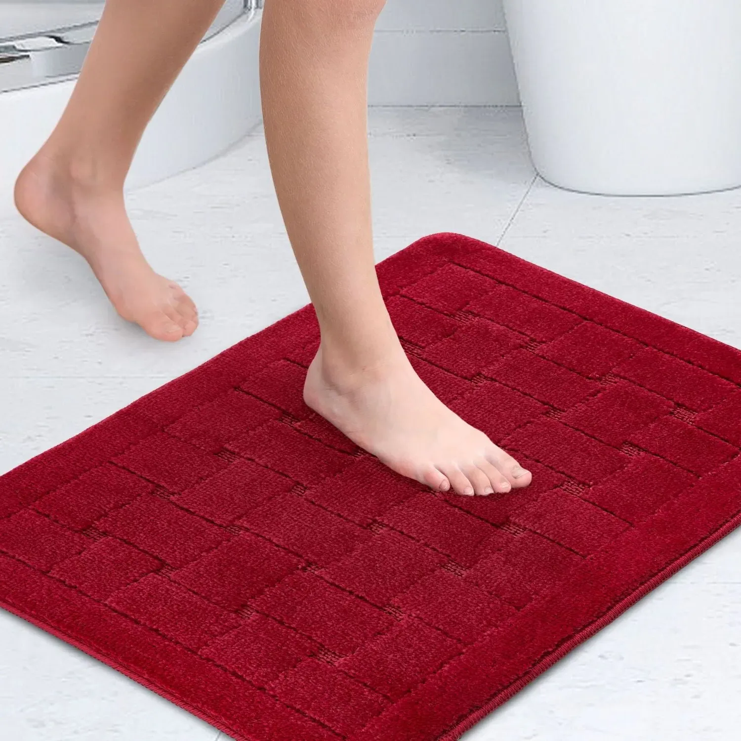 Crosshatch Bath Mat - Red, Polycotton image
