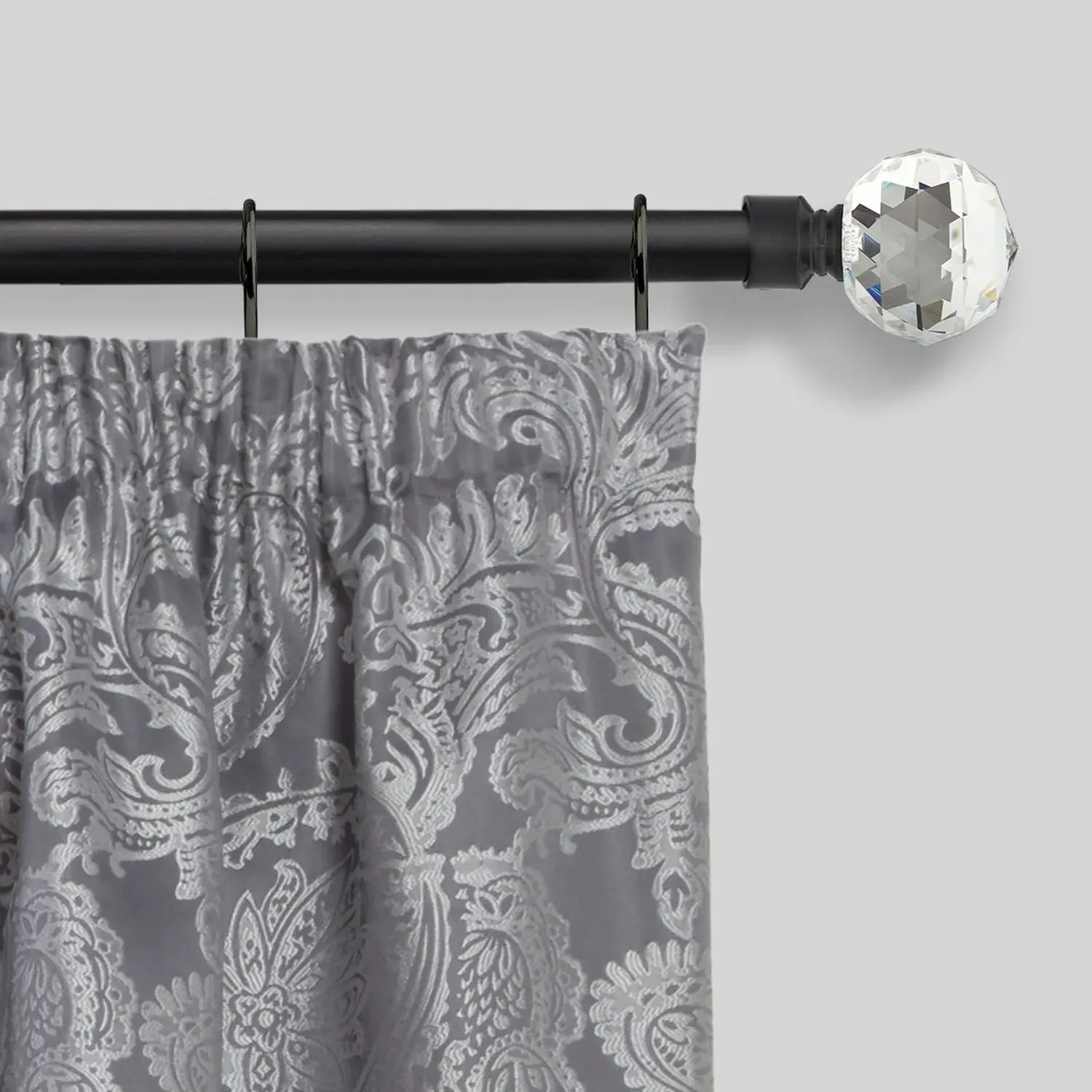 Crystal Extendable Curtain Pole with Rings 1.2-2.1m - Matt Black product