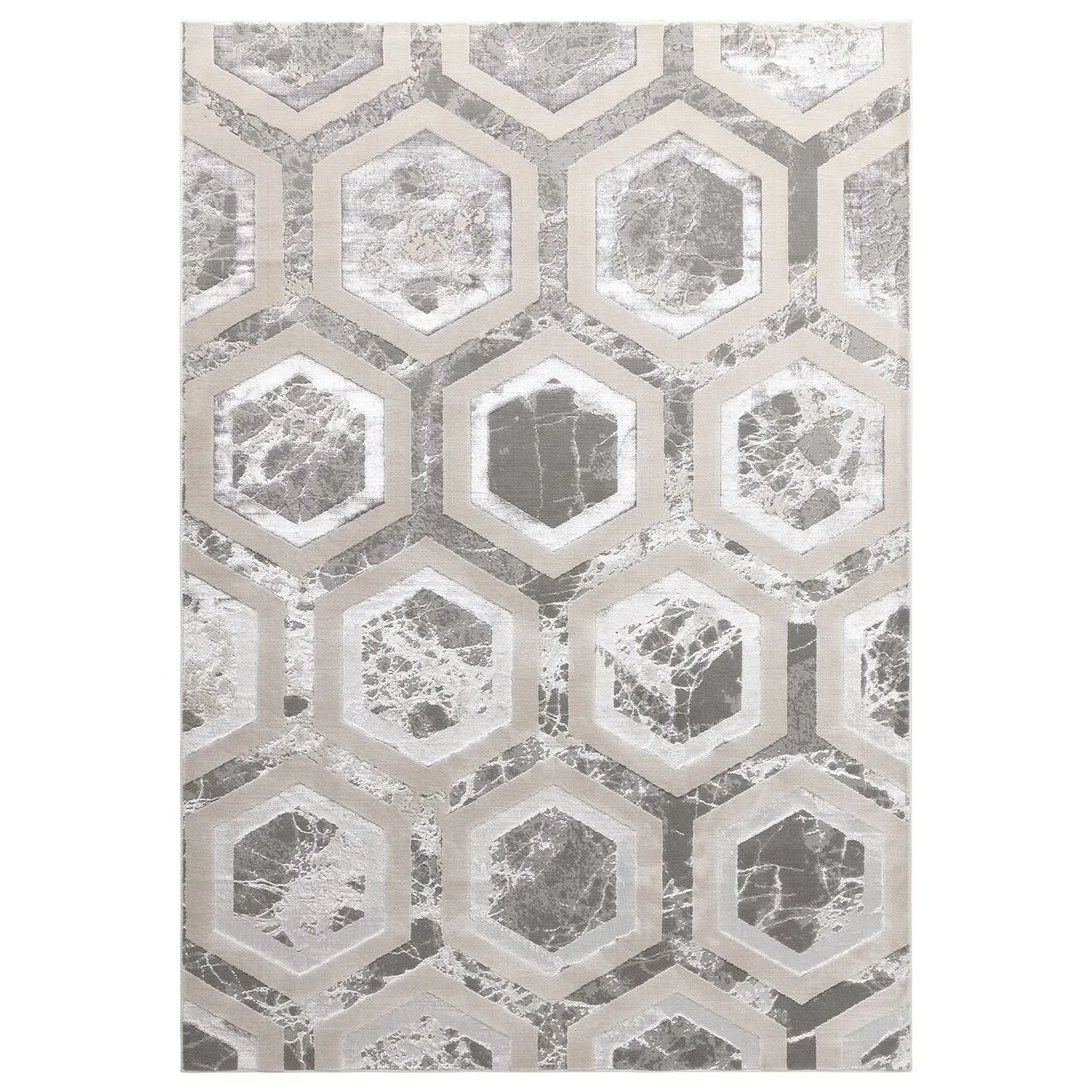 Crystal Rug with Hexagonal Pattern - Grey