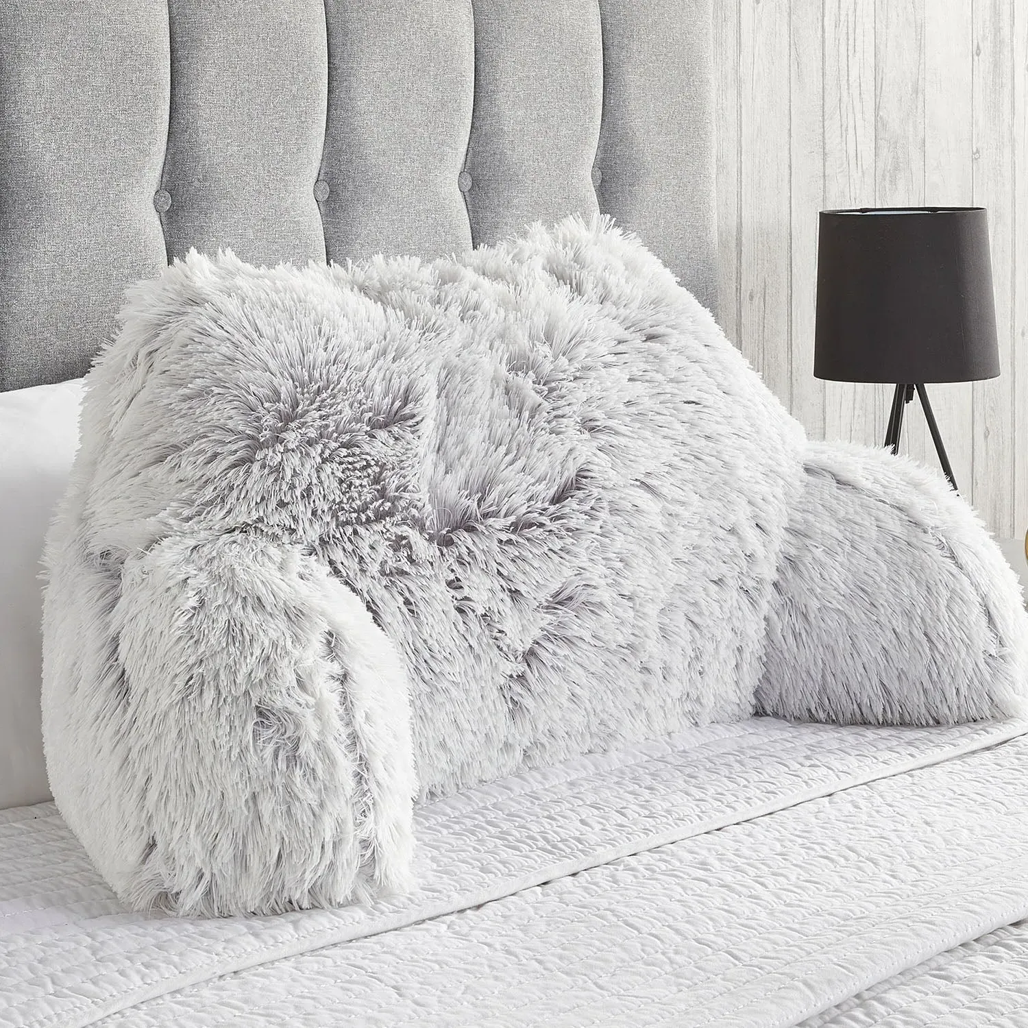 Cuddle Cushion with Long Hair - Grey, Fabric