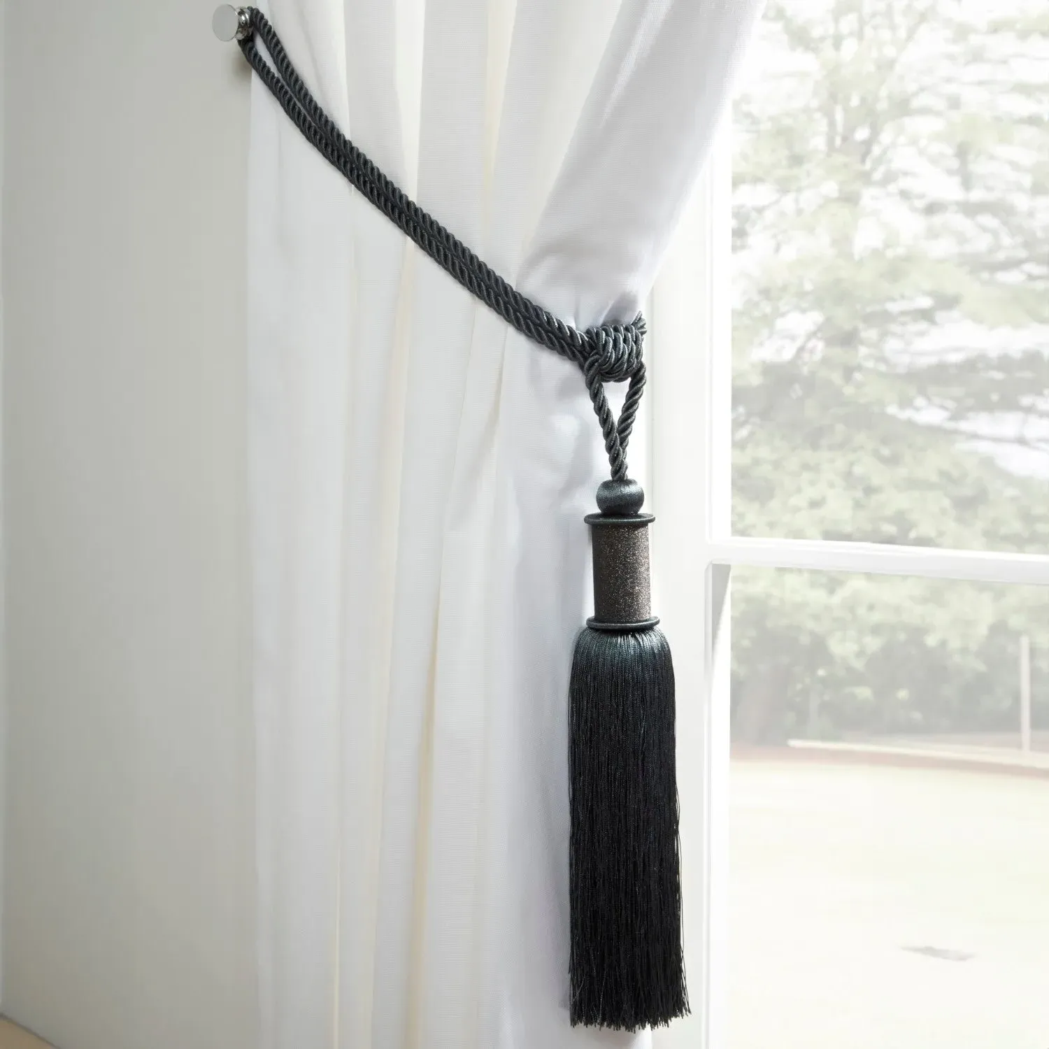 Curtain Tieback Pair with Tassels - Charcoal Grey image