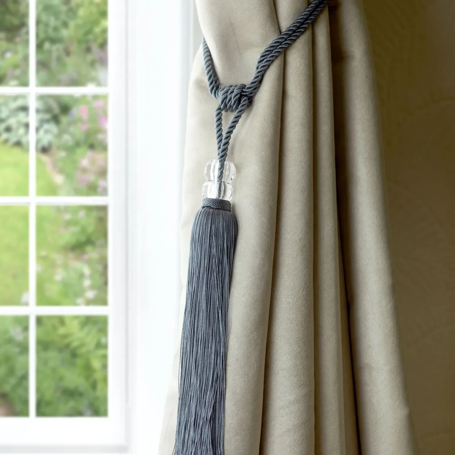 Curtain Tieback Pair with Tassels - Grey