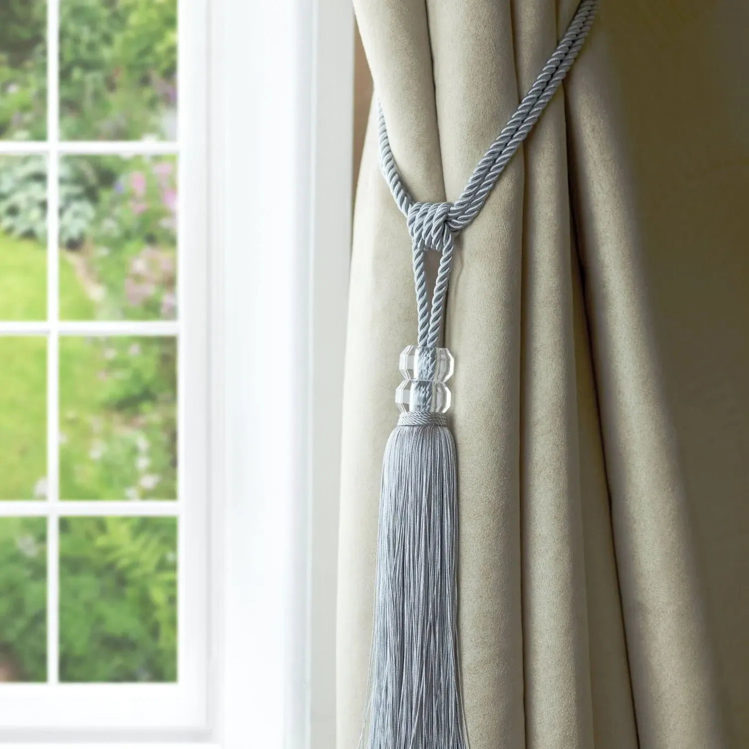 Curtain Tieback Pair with Tassels - Silver