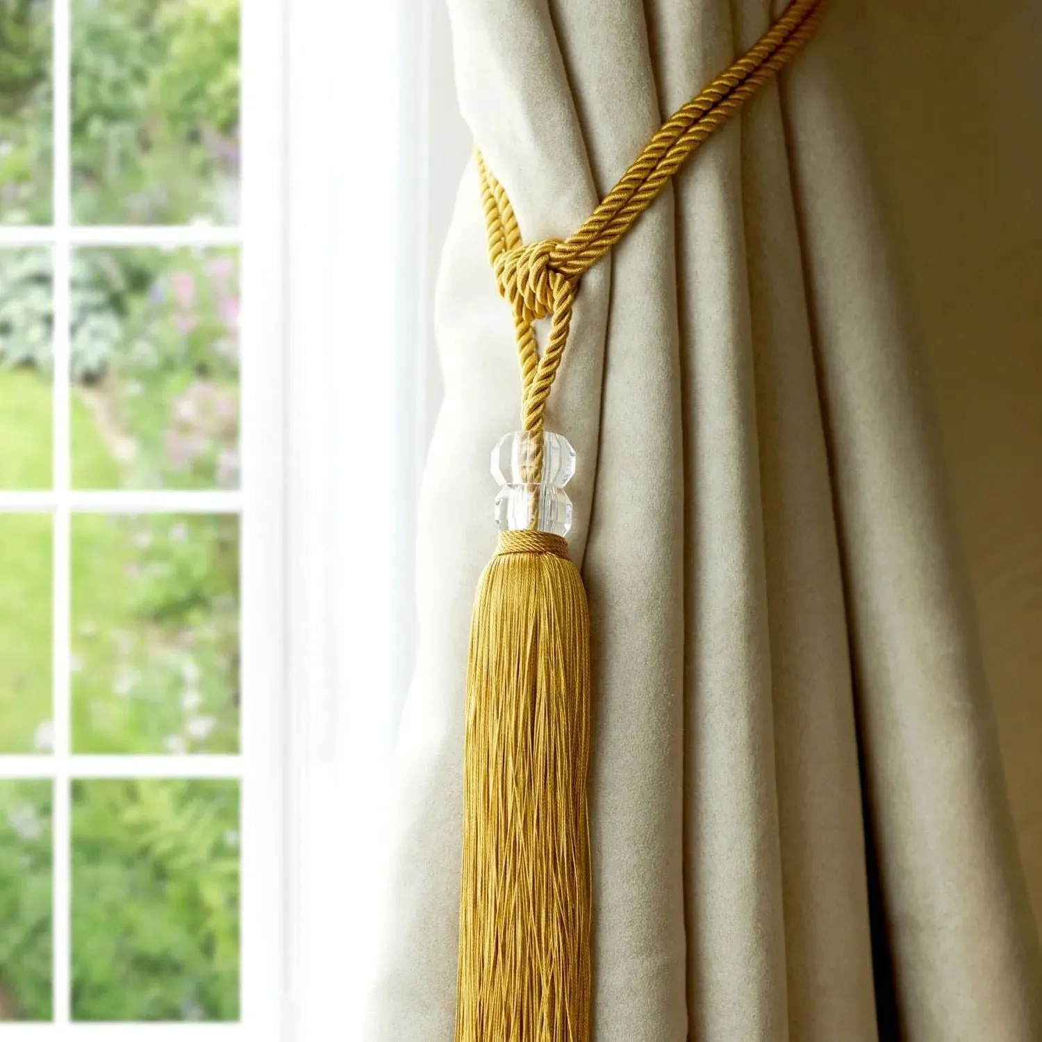 Curtain Tieback Pair with Tassels - Yellow