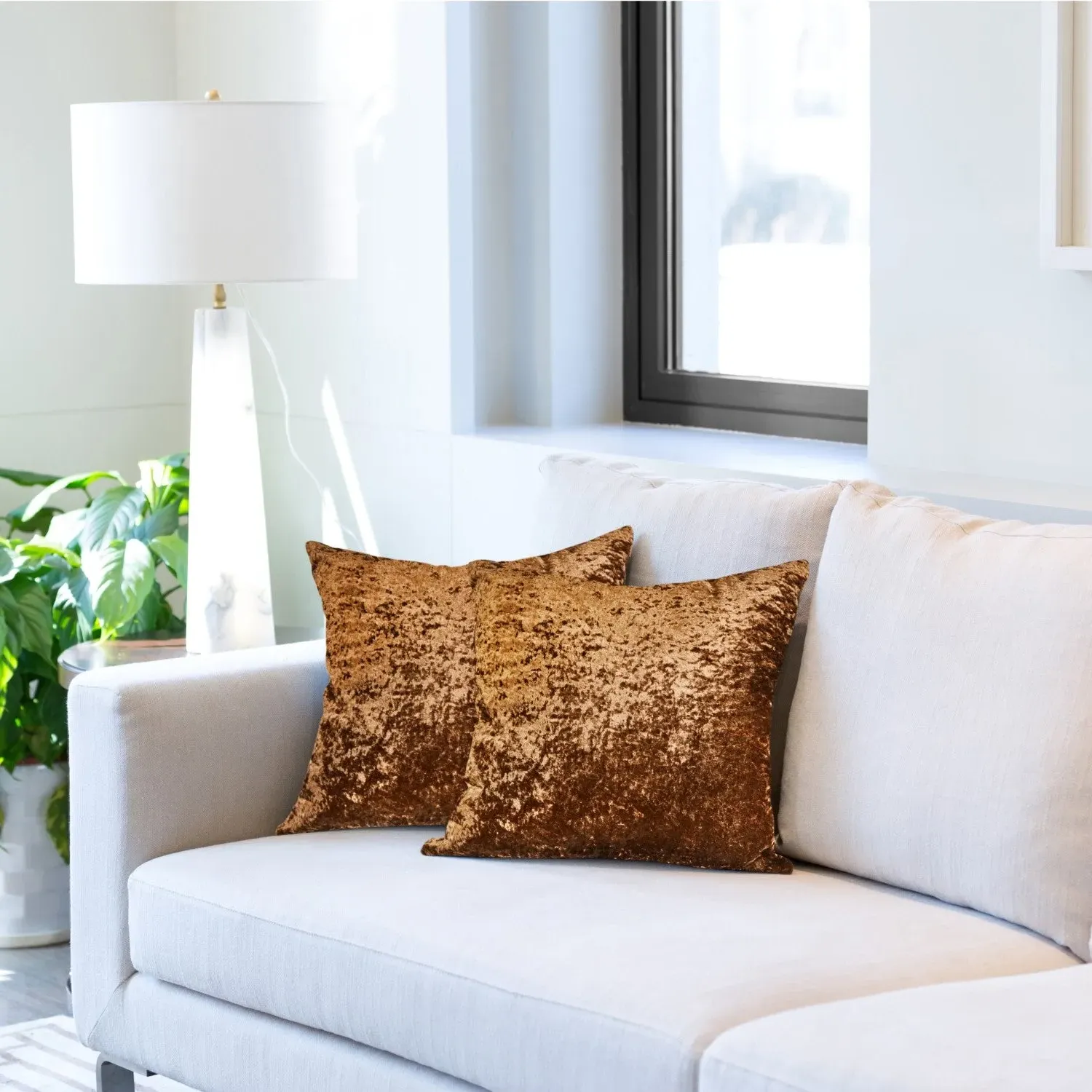 Cushion Cover Pair - Brown, Crushed Velvet