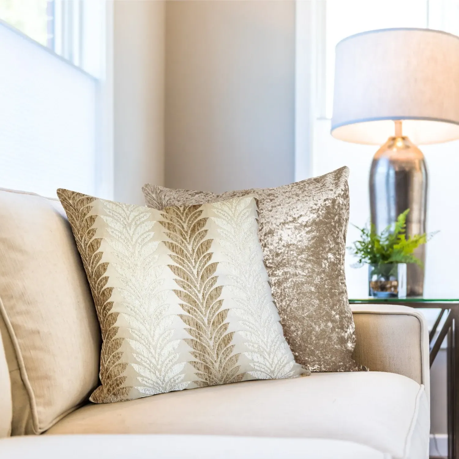 Cushion Cover Pair Geometric Design - Cream, Chenille image