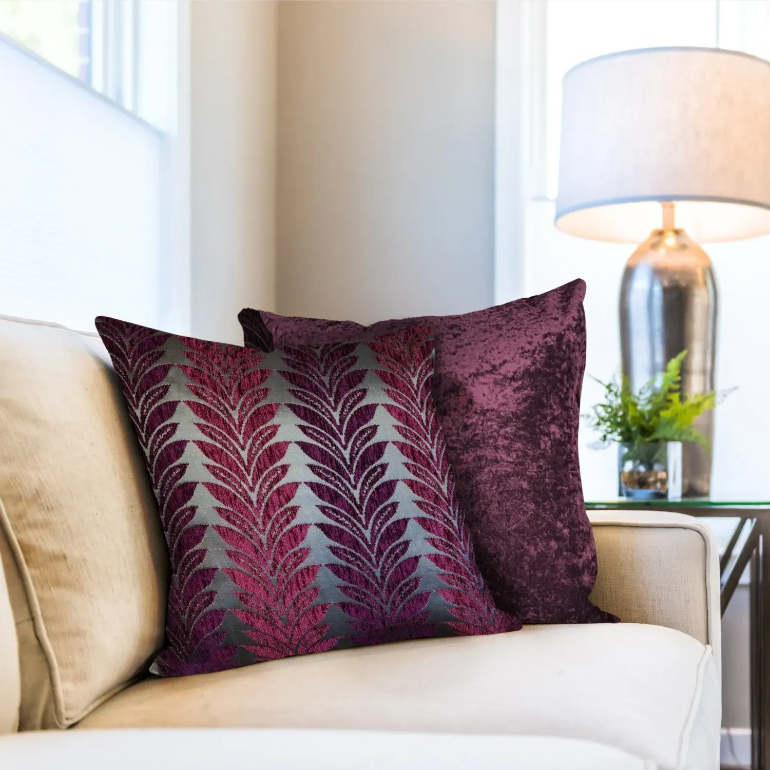 Cushion Cover Pair Geometric Design - Purple, Chenille